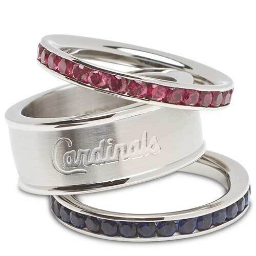 ST LOUIS CARDINALS TEAM LOGO CRYSTAL STACKED RING SET SIZE 6 CRD035CR-SZ6