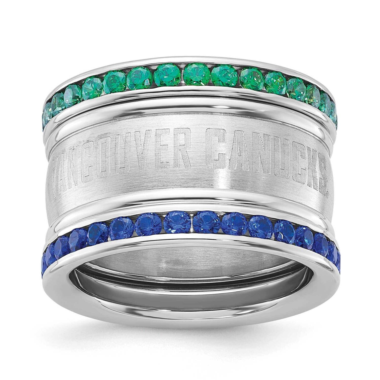 Stainless Steel NHL Vancouver Canucks Crystal Stacked Ring Set CUC035CR-SZ8