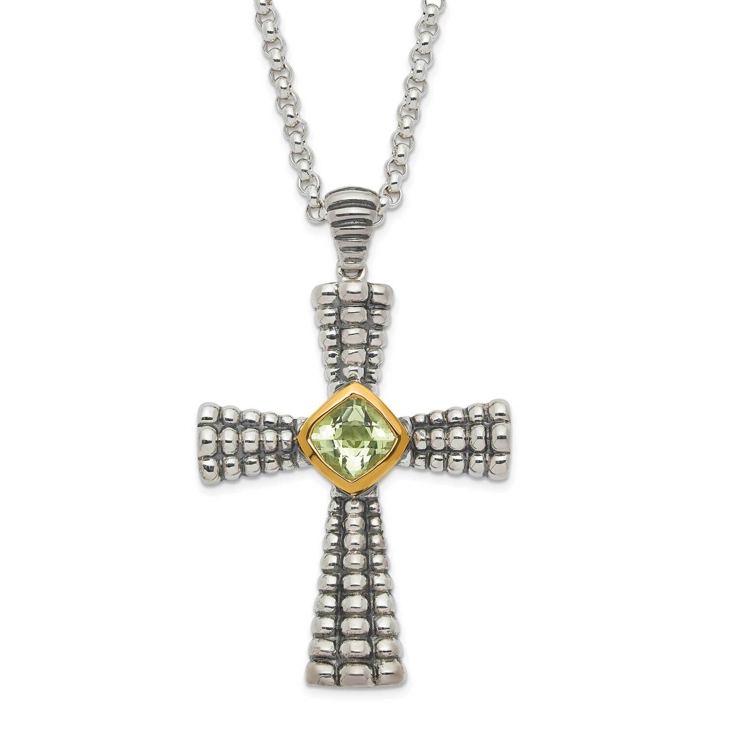 Sterling Silver &amp; 14K Gold-plated Green Quartz Cross Necklace CTC17288-17