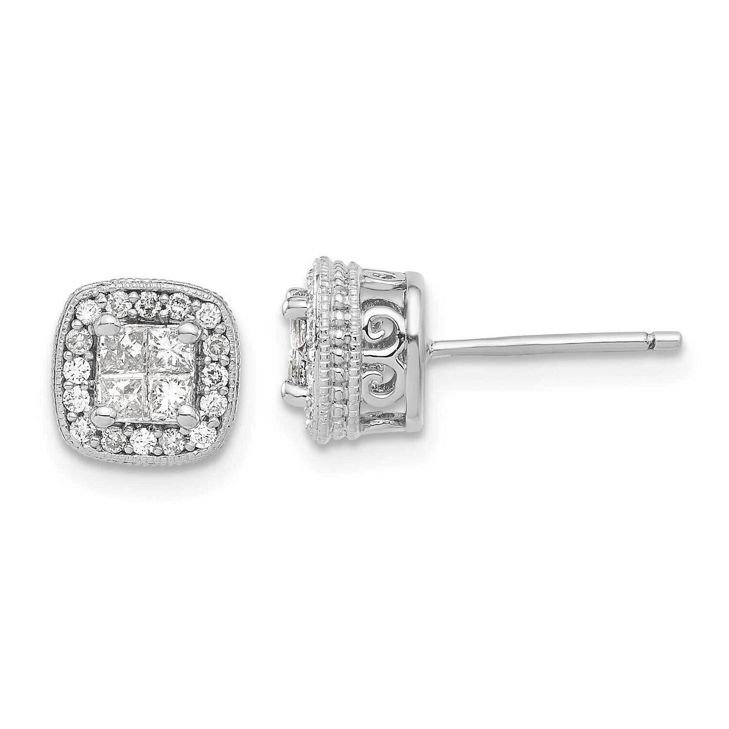 Sterling Silver Polished Diamond Halo Post Earrings EXD1471-SSAB