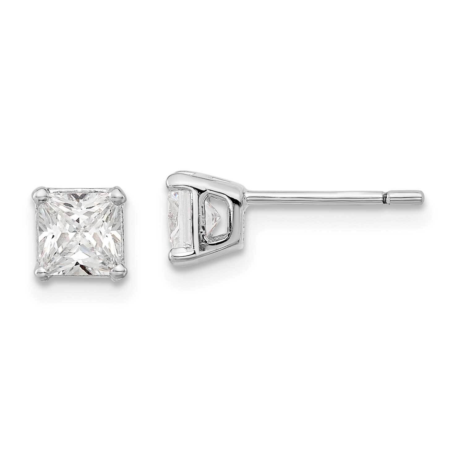 Sterling Silver Rhodium-plated Diamonore 4.75mm Princess Cut Stud Earrings EXS1794/DAWT-SSDM