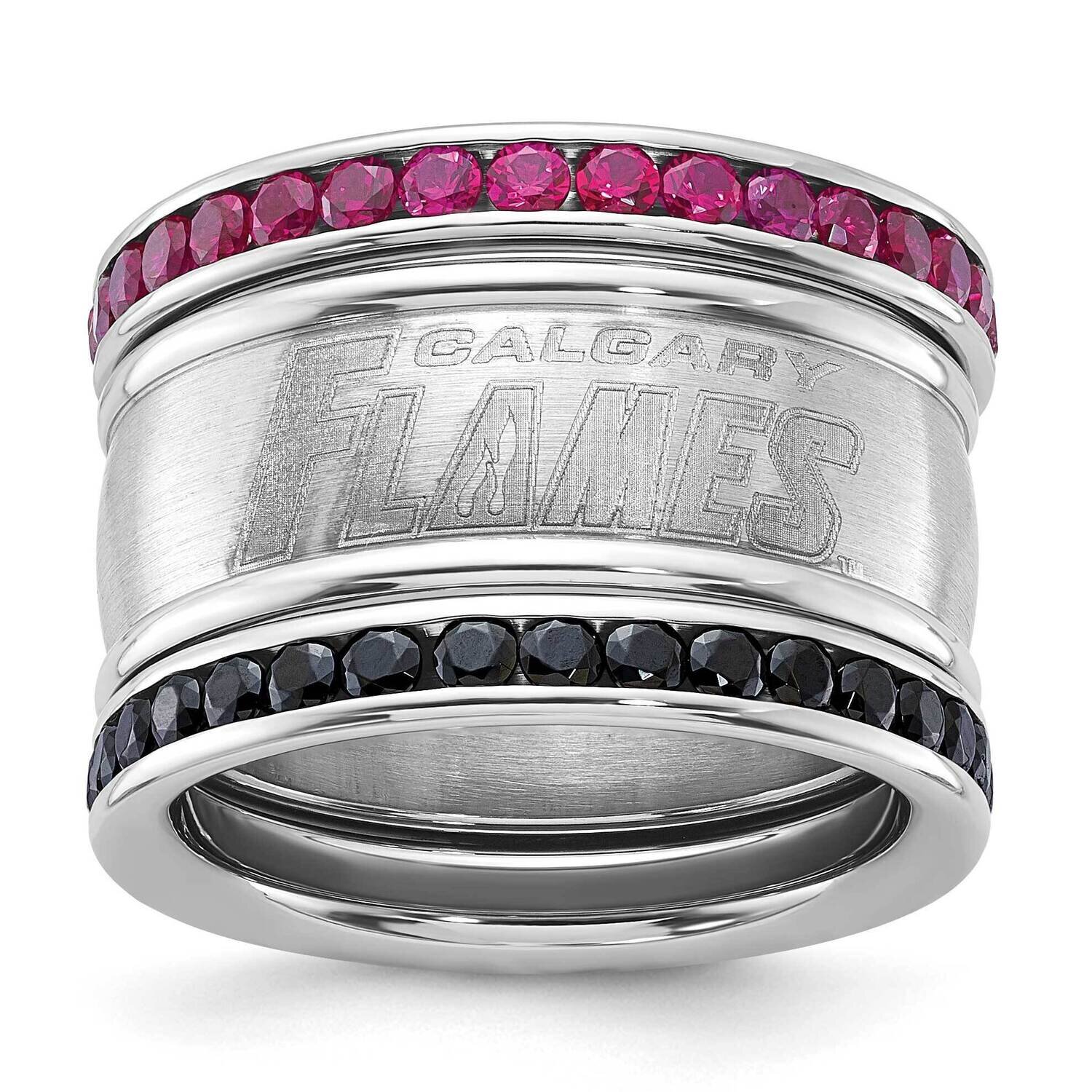 Stainless Steel NHL Calgary Flames Crystal Triple Stacked Ring Set FLA035CR-SZ6