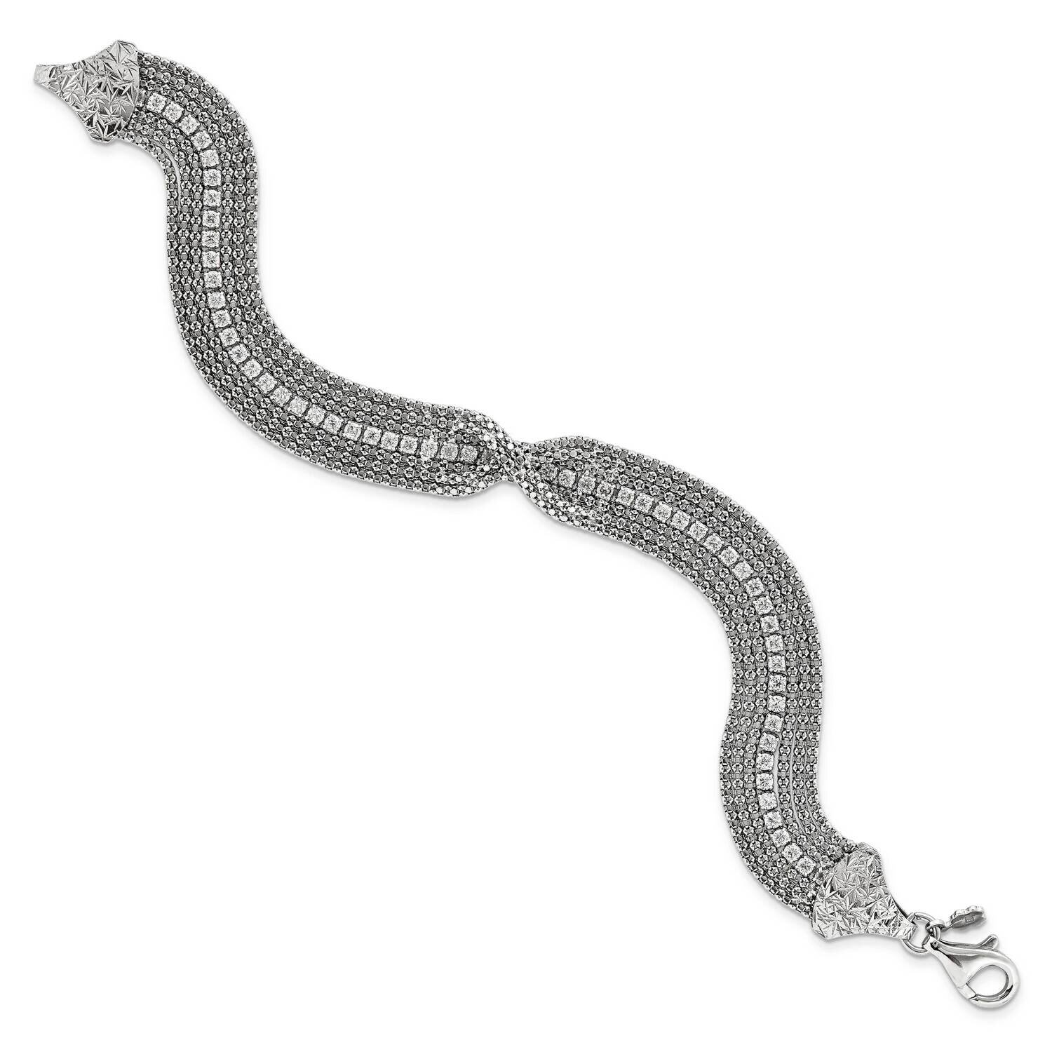 Sterling Silver 6.75in Multirow Chain with Center Crystal Bracelet J146485180A63