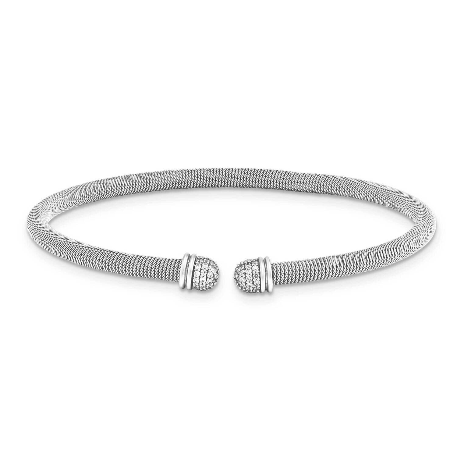 Sterling Silver Rhodium 7.25 plated Cuff Bypass CZ Bangle J284379180074