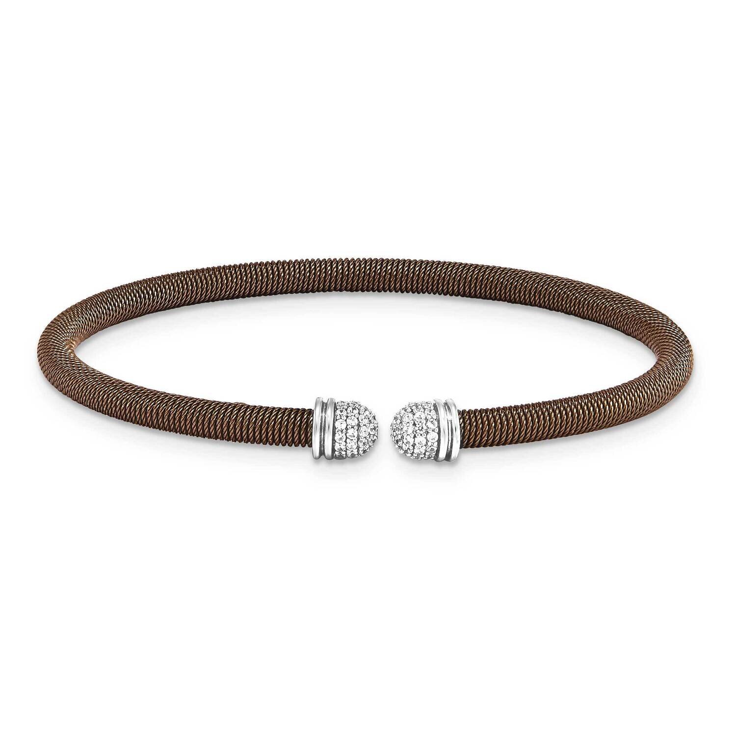 Sterling Silver chocolate 8 plated Cuff Bypass CZ Bangle J284379987543
