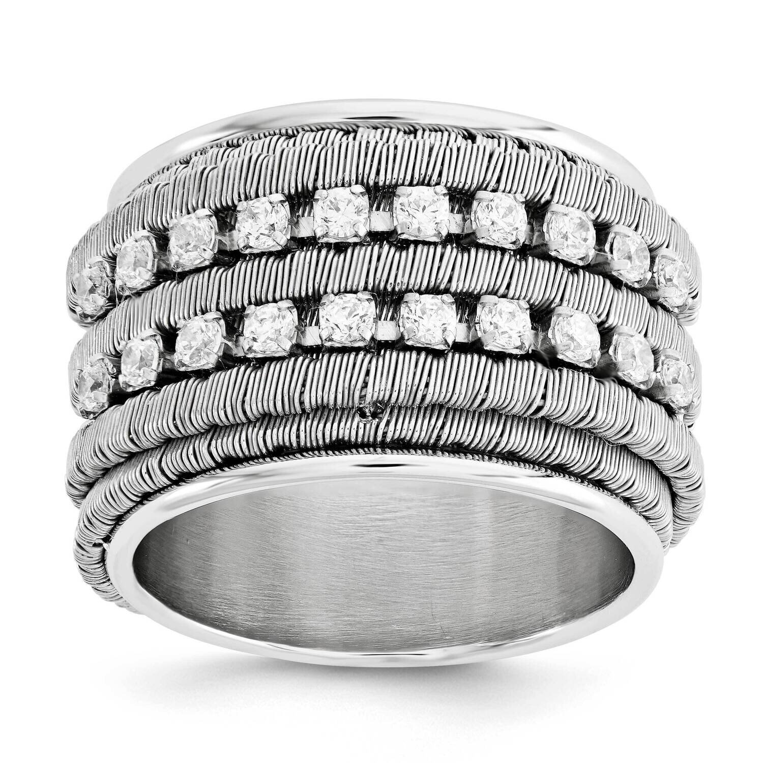 Sterling Silver Rhodium Plated Double Row CZ Band Ring Size 9 J291315180358