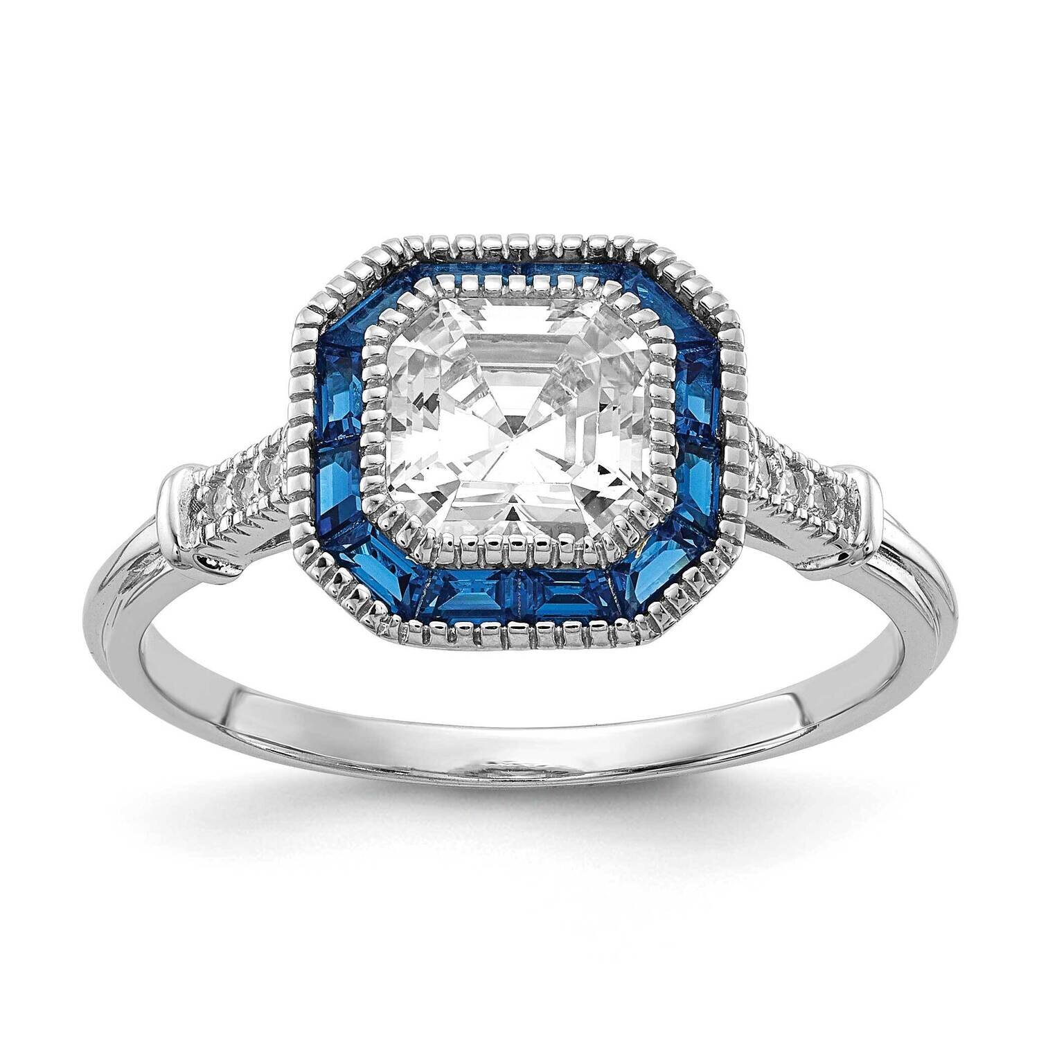 Sterling Silver Diamonique &amp; Simulated Sapphire Deco Ring-size 10 J353447000360