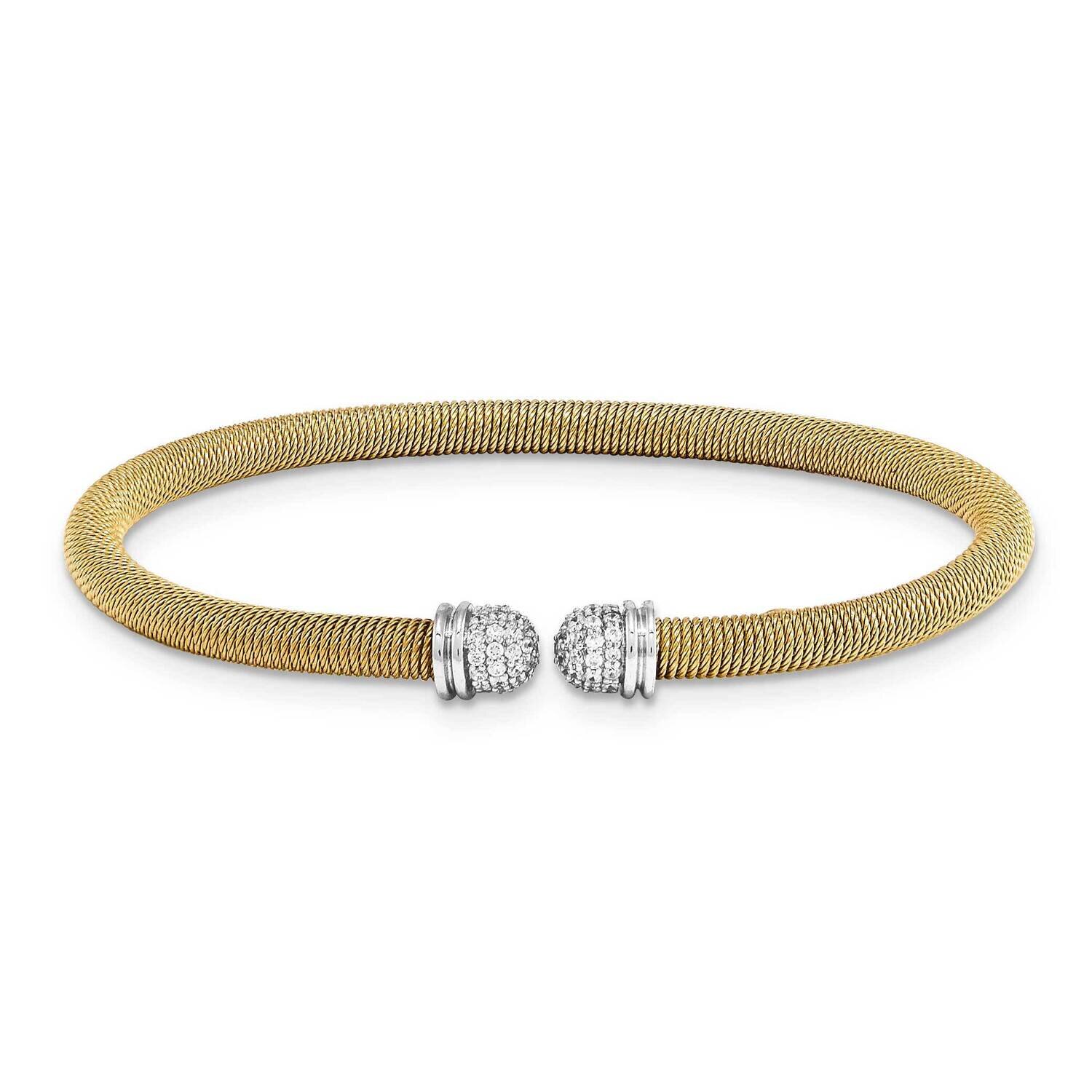 Sterlling Silver YG 8 plated Cuff Bypass CZ Bangle J284379240543