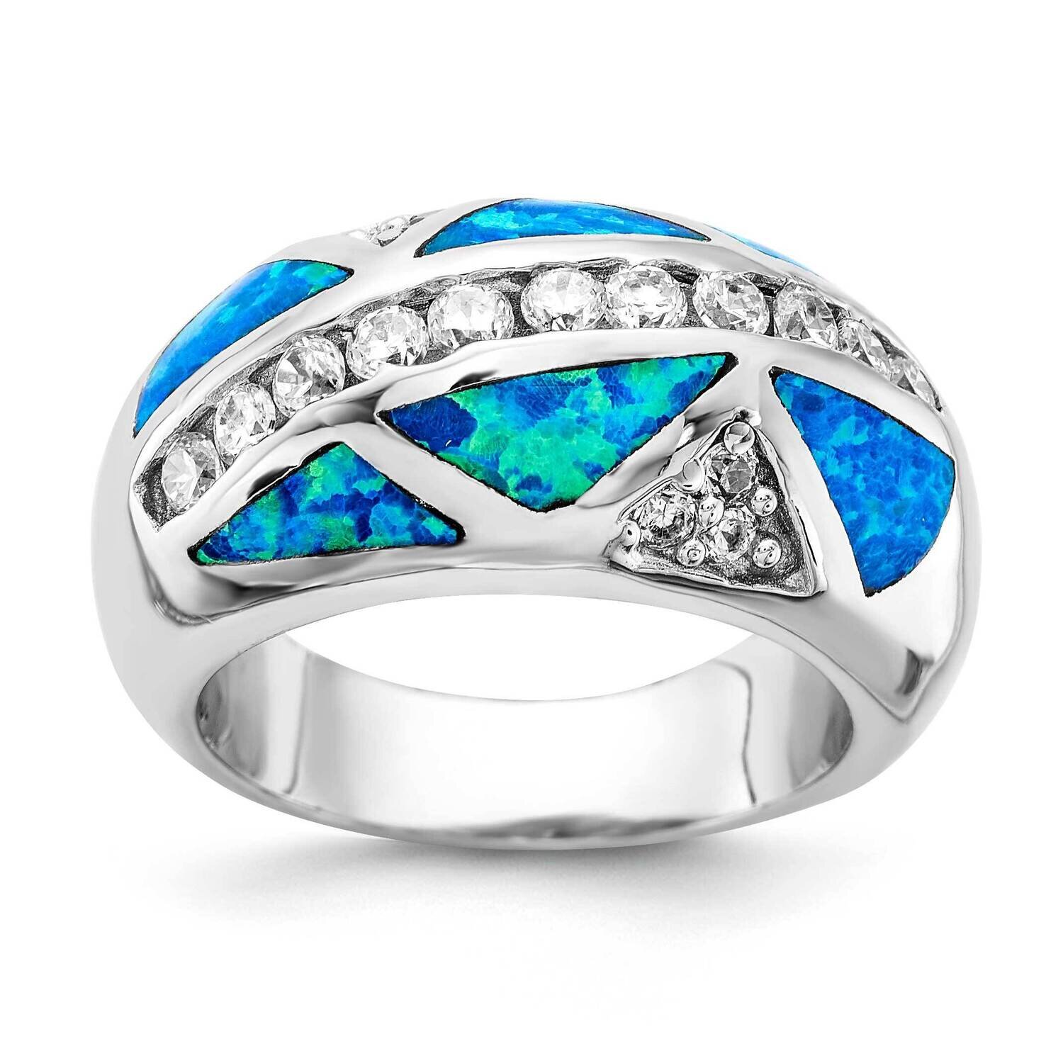 Sterling Silver CZ & Lab Created Opal Ring JRS2224-7