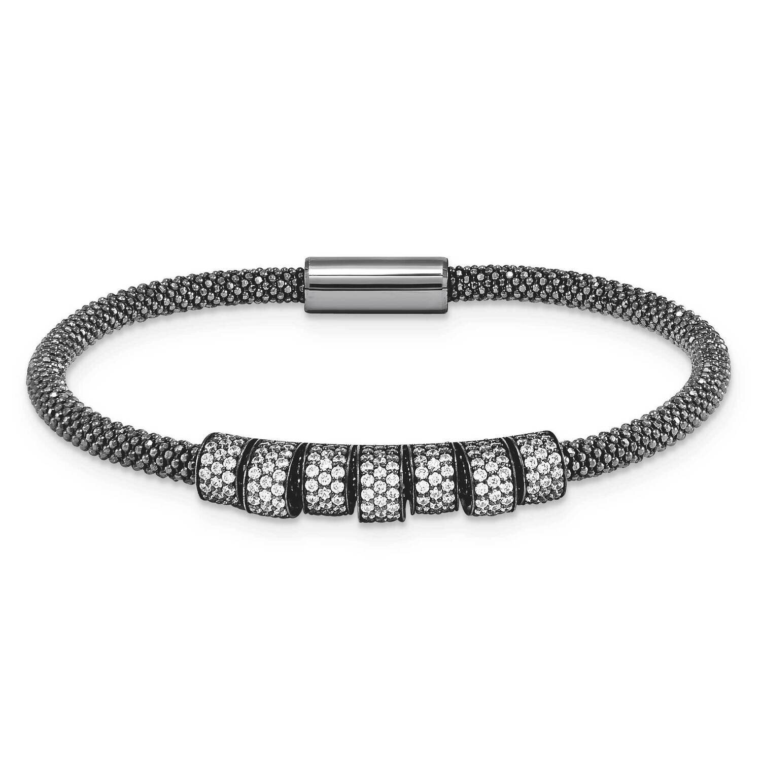 Sterling Silver Black Bead Bangle Magnetic Clasp CZ large J288263012543