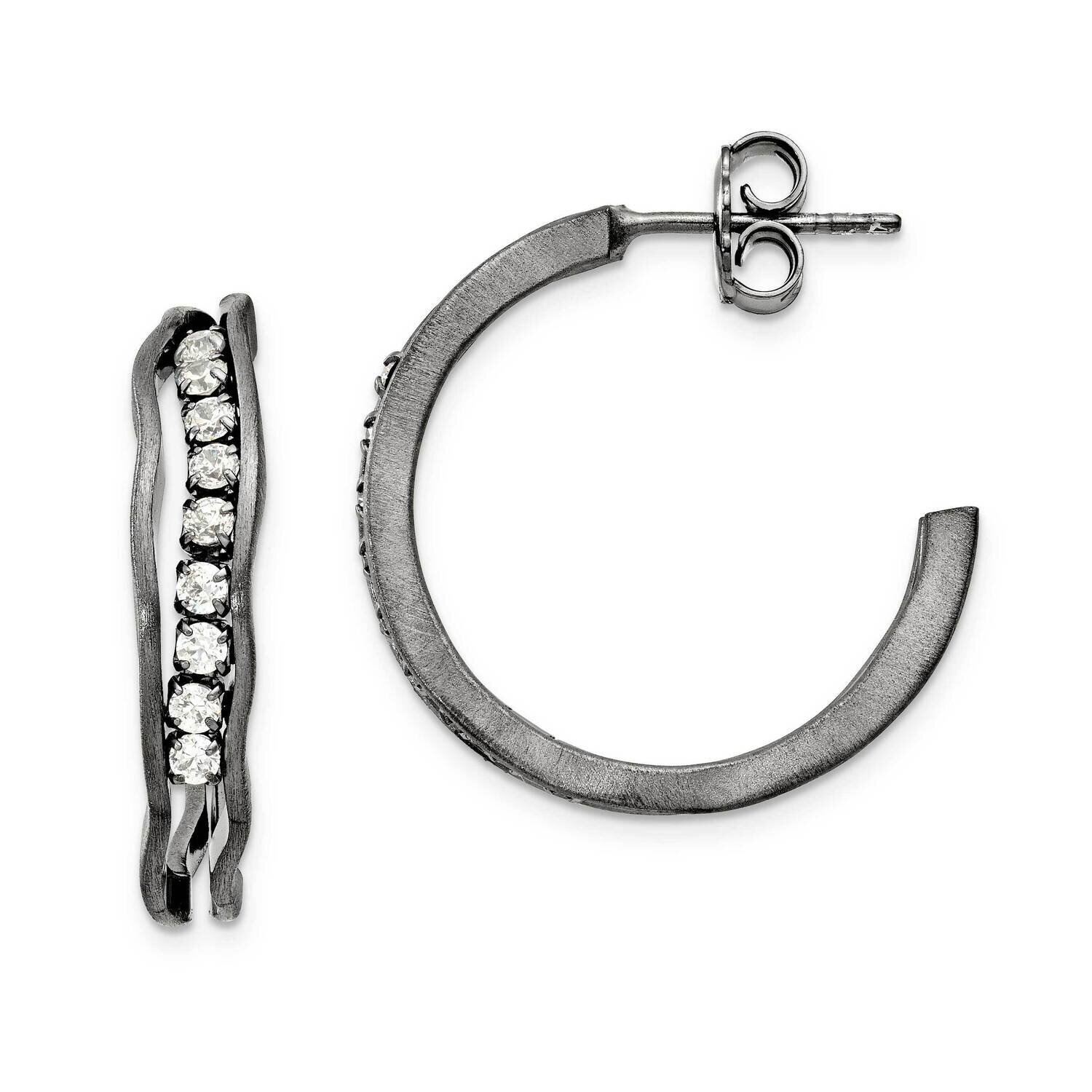 Sterling Silver Satin finish post hoop earring with stones-Black J319746012000