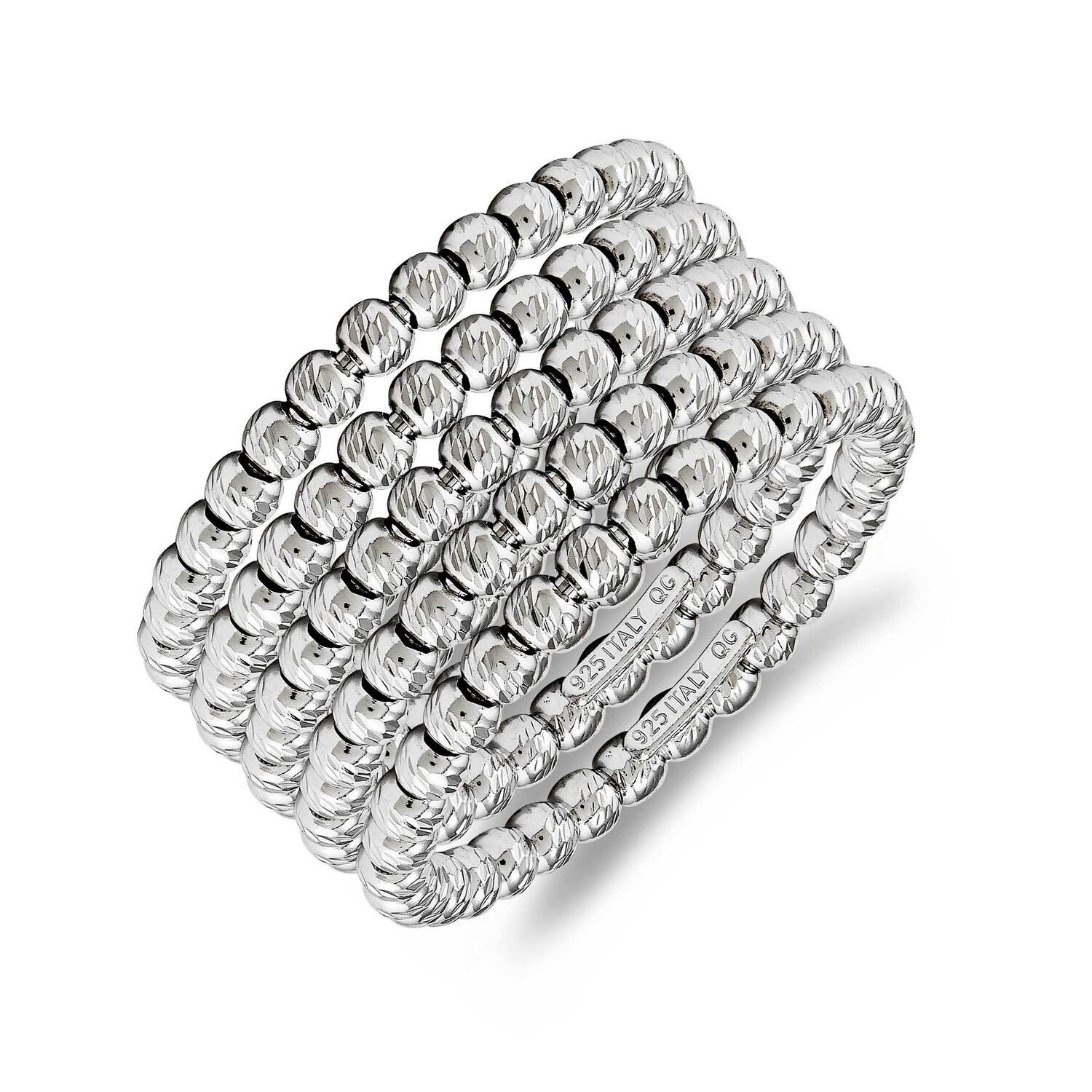 Sterling Silver DC Rhodium Bead Ring Set of 5 - Size 5 J320581180351