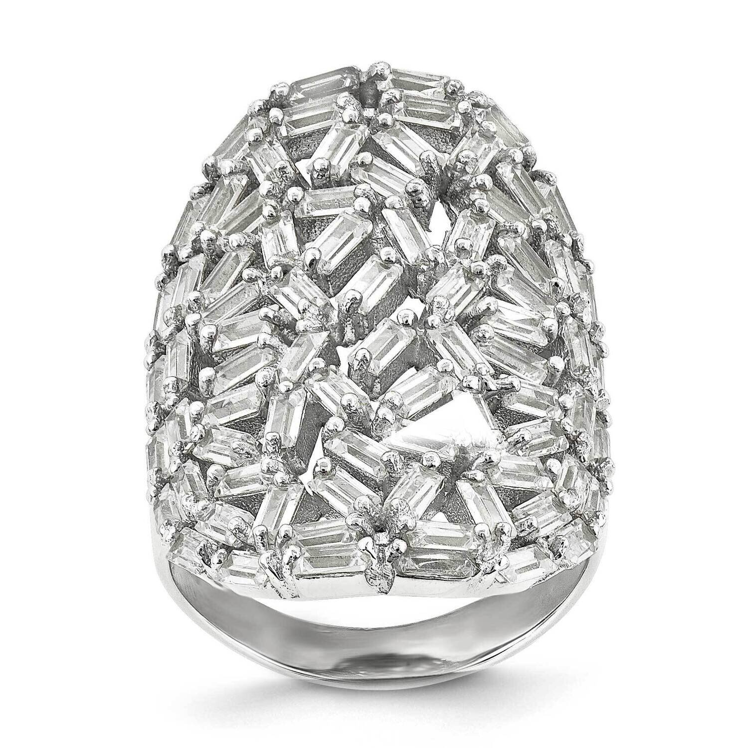 Sterling Silver Rhodium-plated Oval Baguette Crystal Size 6 Ring J325824180352