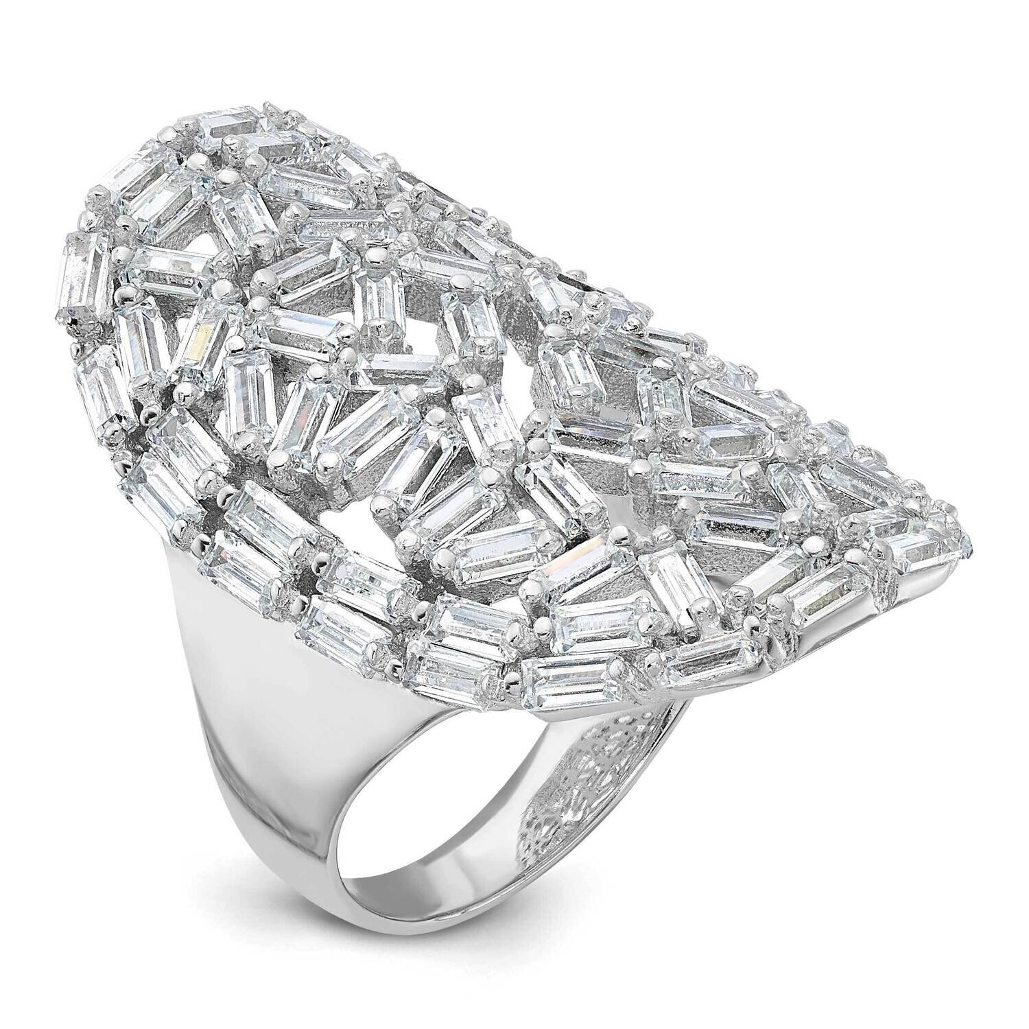 Sterling Silver Rhodium-plated Oval Baguette Crystal Size 10 Ring J325824180360