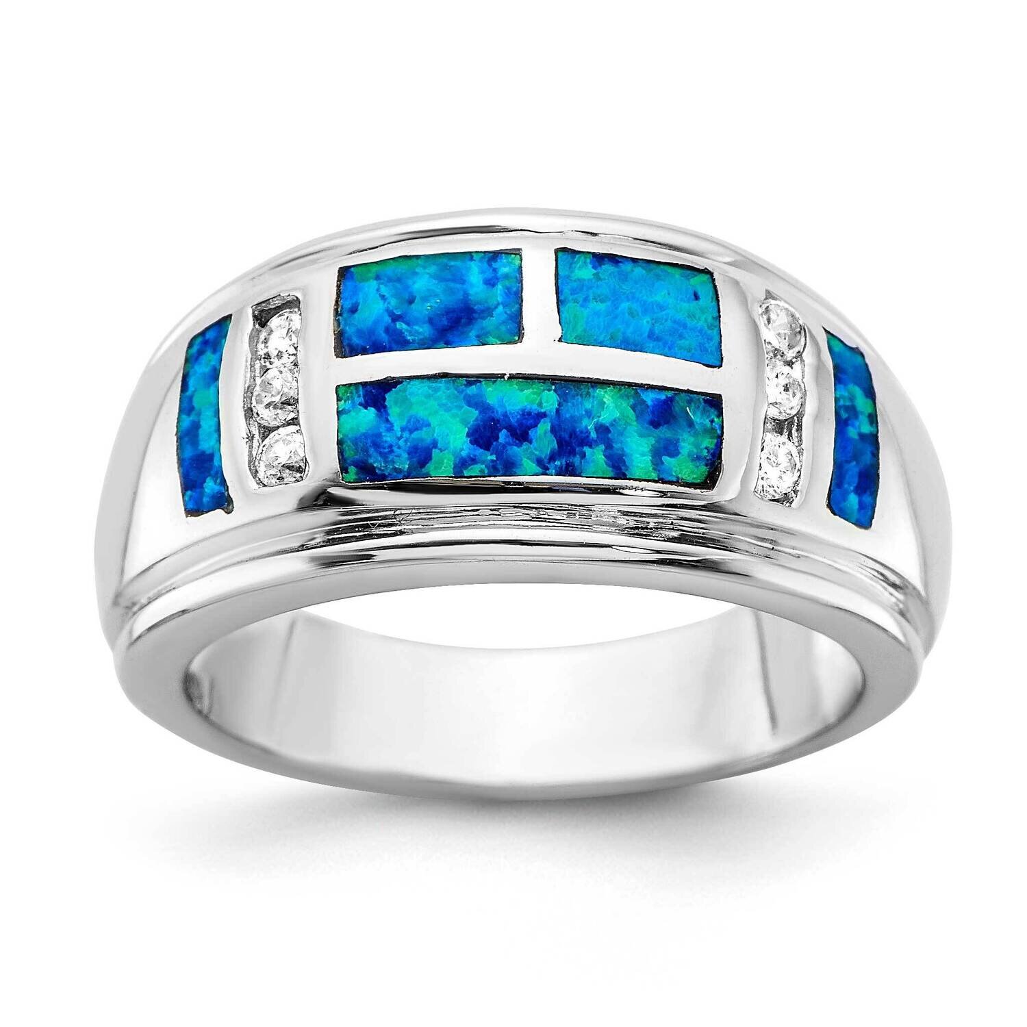 Sterling Silver CZ & Lab Created Opal Ring JRS2173-7