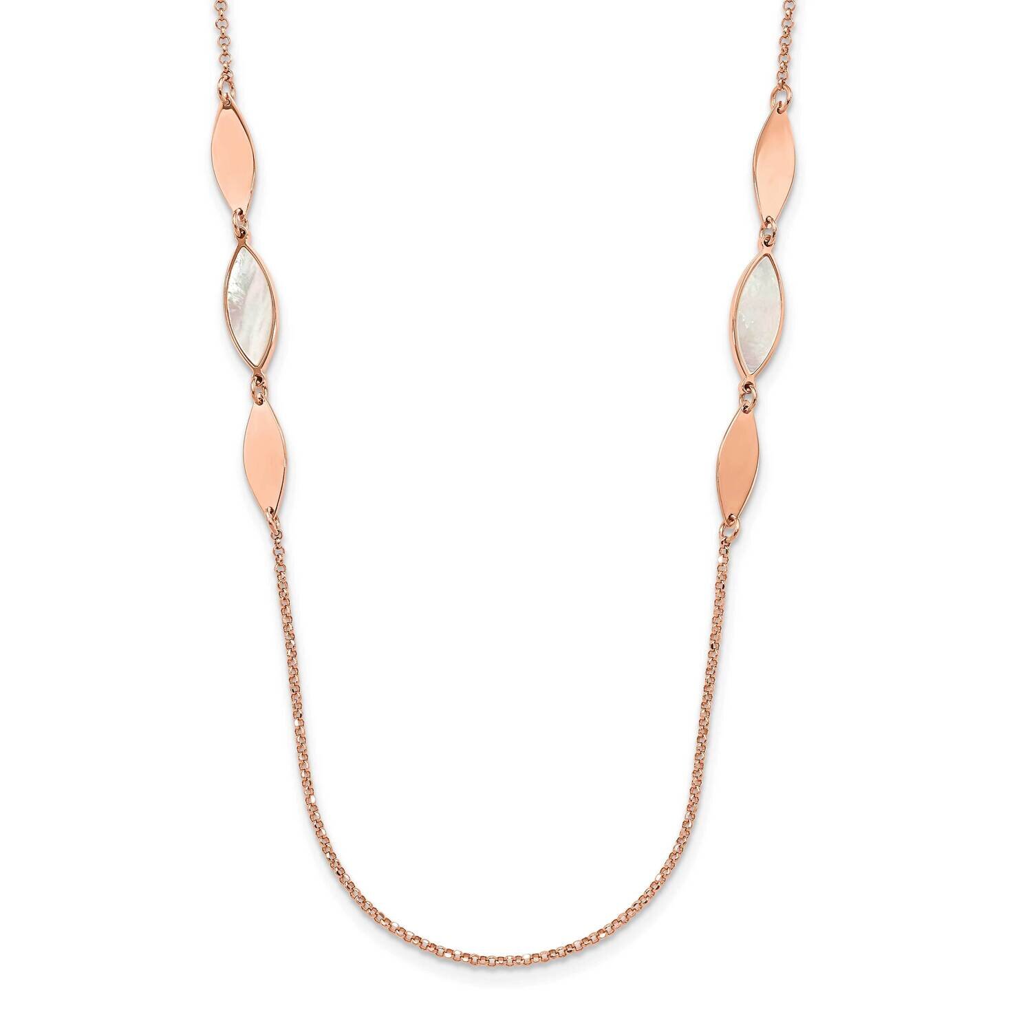 Sterling Silver Rose-tone Mother of Pearl Stations with 1in ext Necklace J355299171000