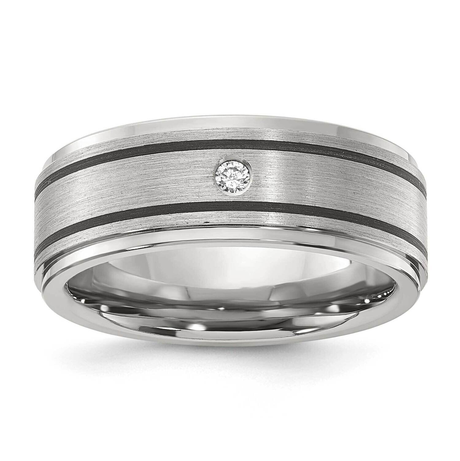 Titanium 8mm Brushed Finish 0.05ct Diamond with Black Stripes Band NST69-7