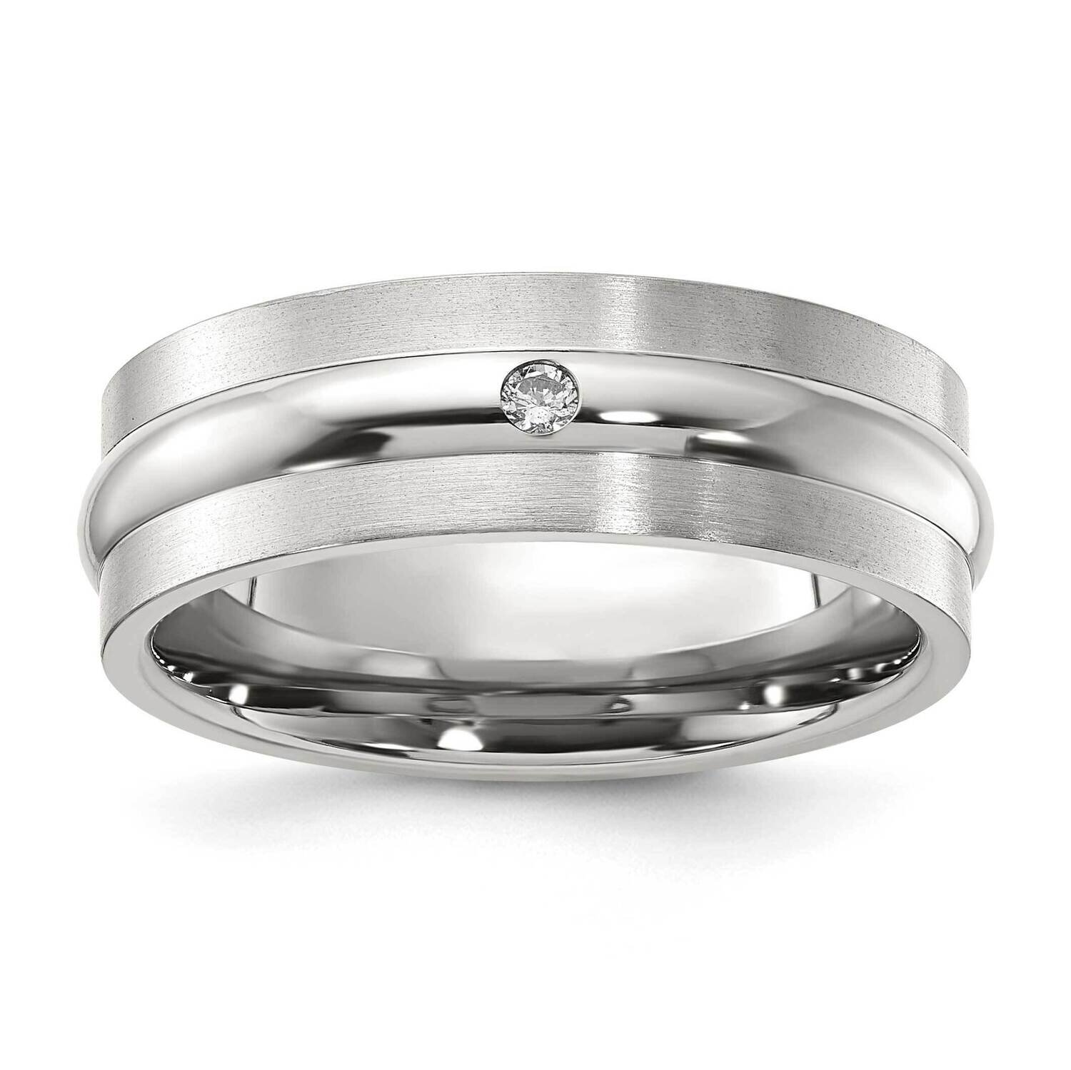 Titanium 7mm Brushed &amp; Polished 0.05ct Diamond with Raised Center Band NST71-7