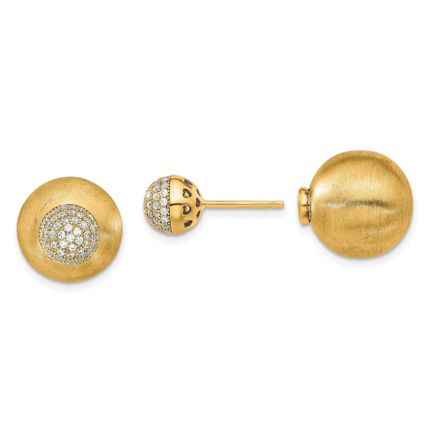 Sterling Silver Gold-Tone Satin CZ Double Sided Ball Earrings O5037-Y