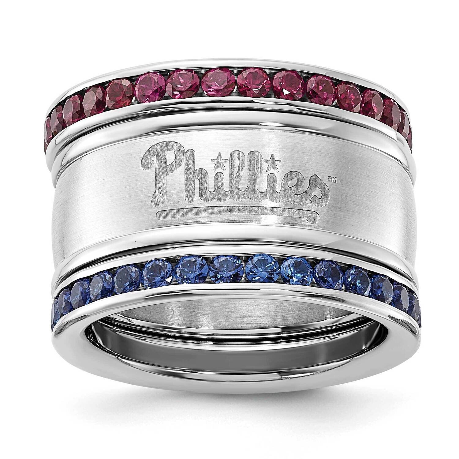 PHIL PHILLIES TEAM LOGO CRYSTAL STACKED RING SET SIZE 6 PHI035CR-SZ6