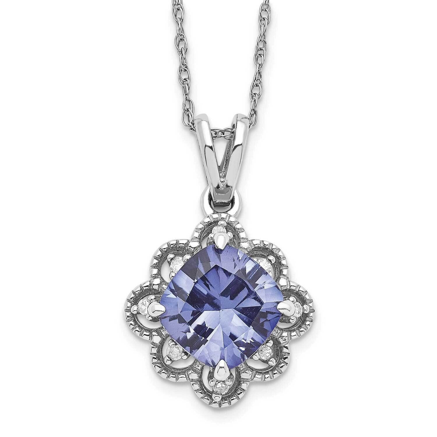 Sterling Silver Created Blue Stone and Diamond Necklace PXS2897/CRBLGA-0W