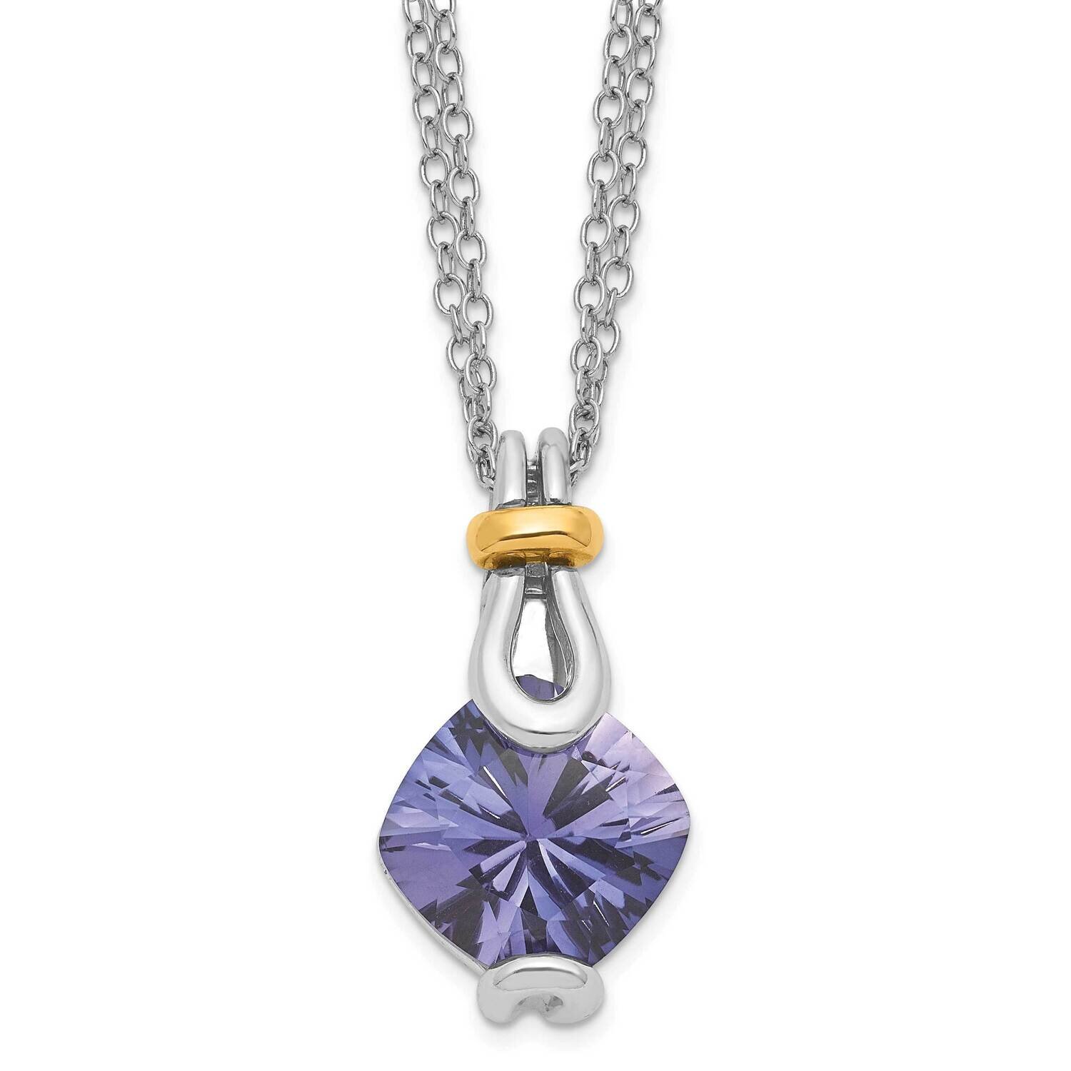 Sterling Silver Created Blue Garnet with Gold Tone Accent Necklace PXS2954/CRBLGA-SSA