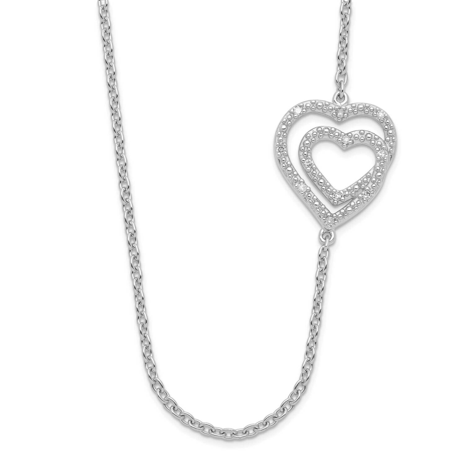 Sterling Silver Polished Diamond Hearts Necklace PXD2631-SSS45