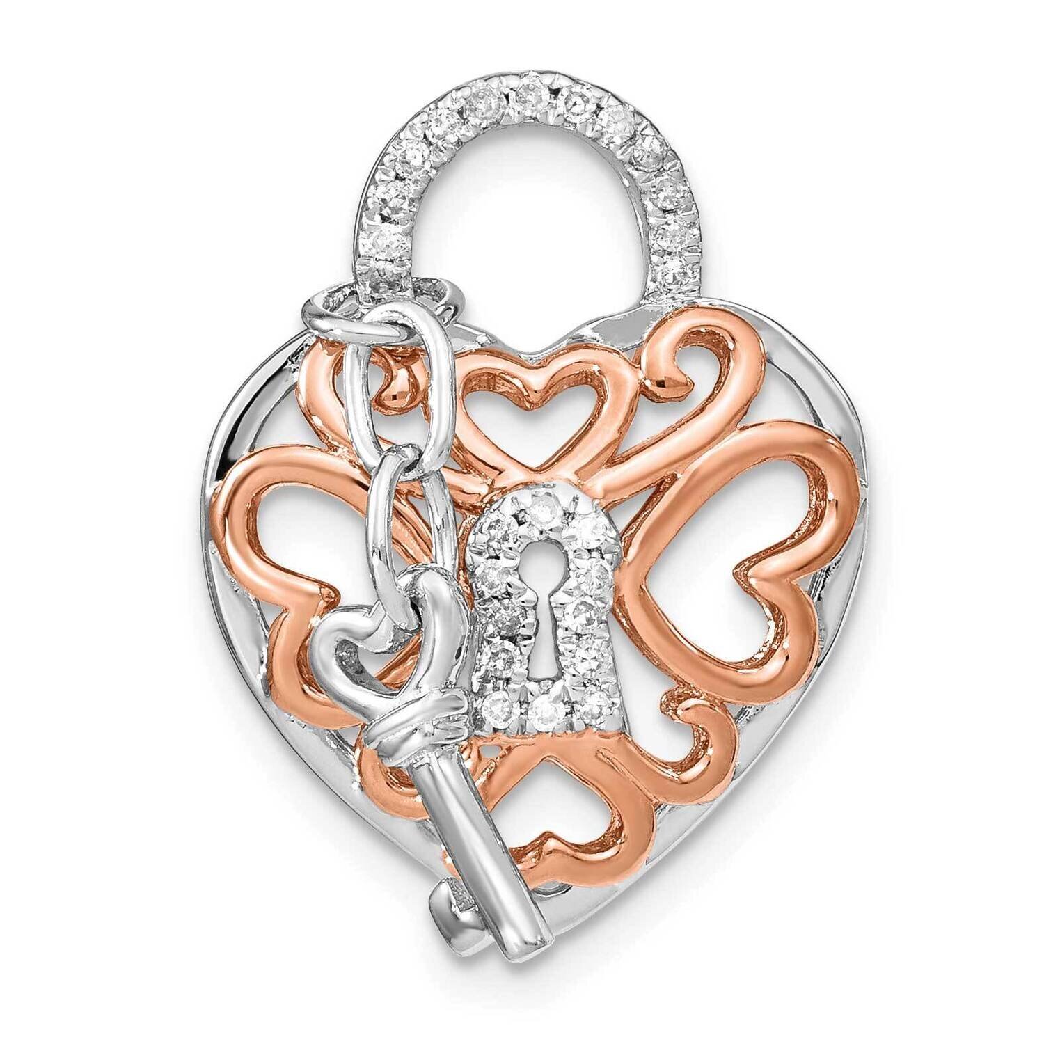 Sterling Silver and Rose-tone Diamond Heart with Key pendant PXD2903-SSS43