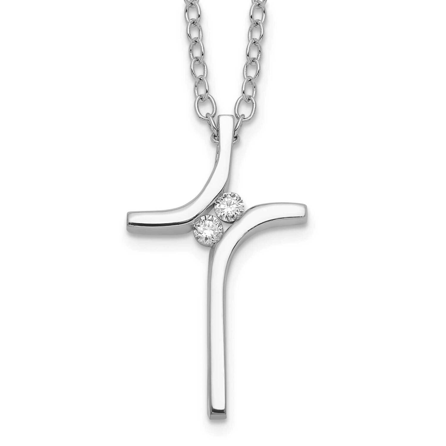 Sterling Silver Polished Diamond Cross Necklace PXD3017-SSAB