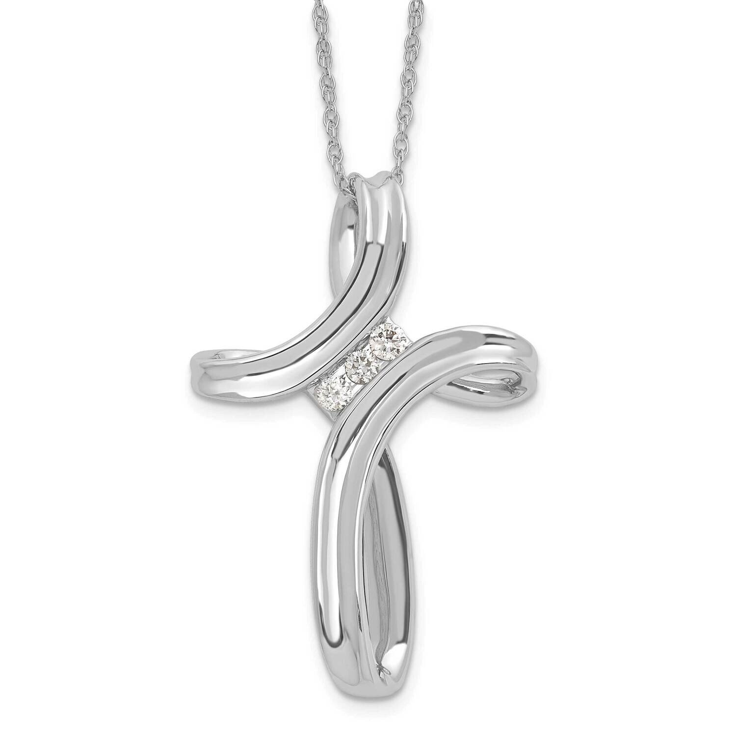 10k Gold White Gold Polished Diamond Cross Necklace PXD1548-0WAB-18