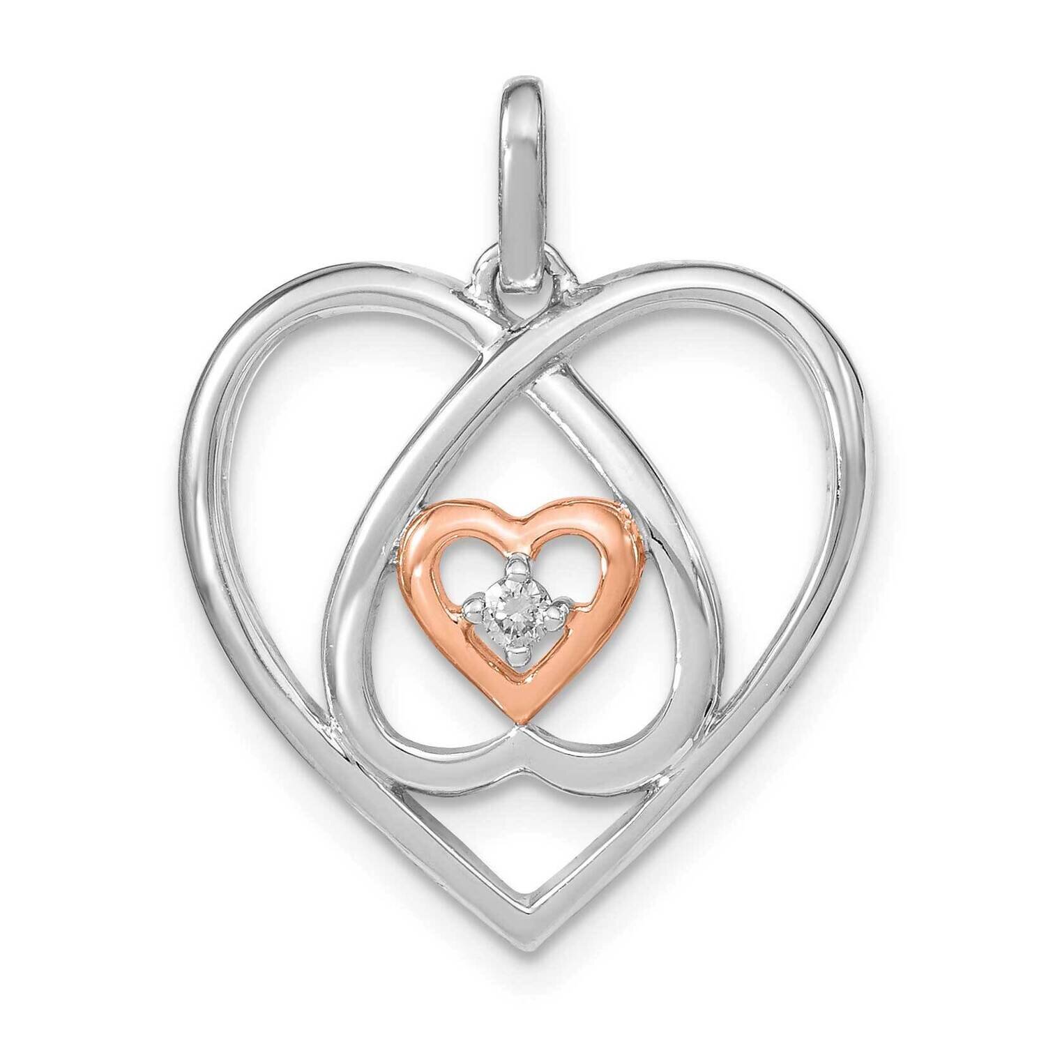 Sterling Silver and Rose-tone Diamond Heart Pendant PXD2531-SSAB