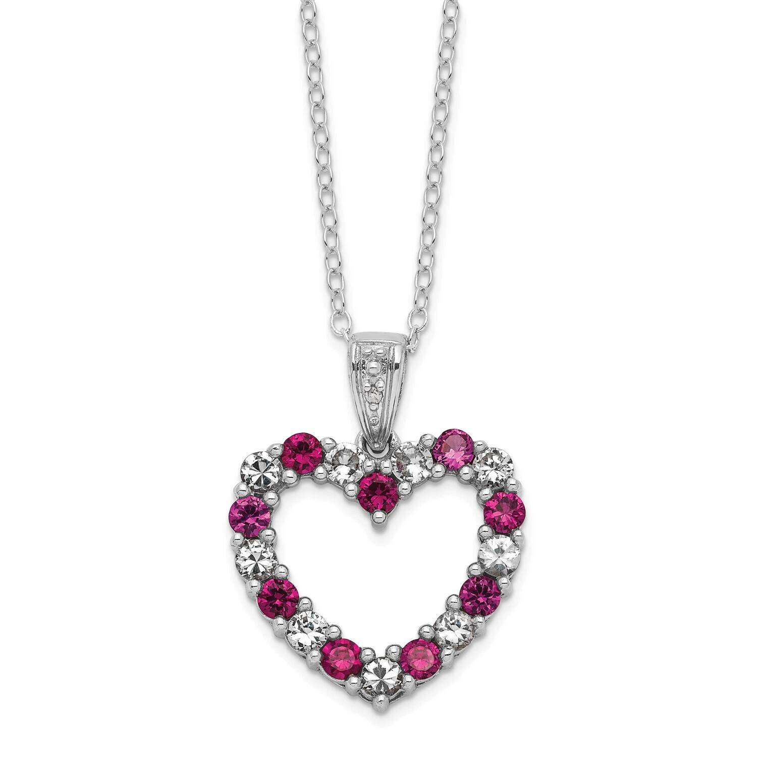 Sterling Silver Created Ruby and White Sapphire Open Heart Necklace PXS2448/CRRCWS-SS
