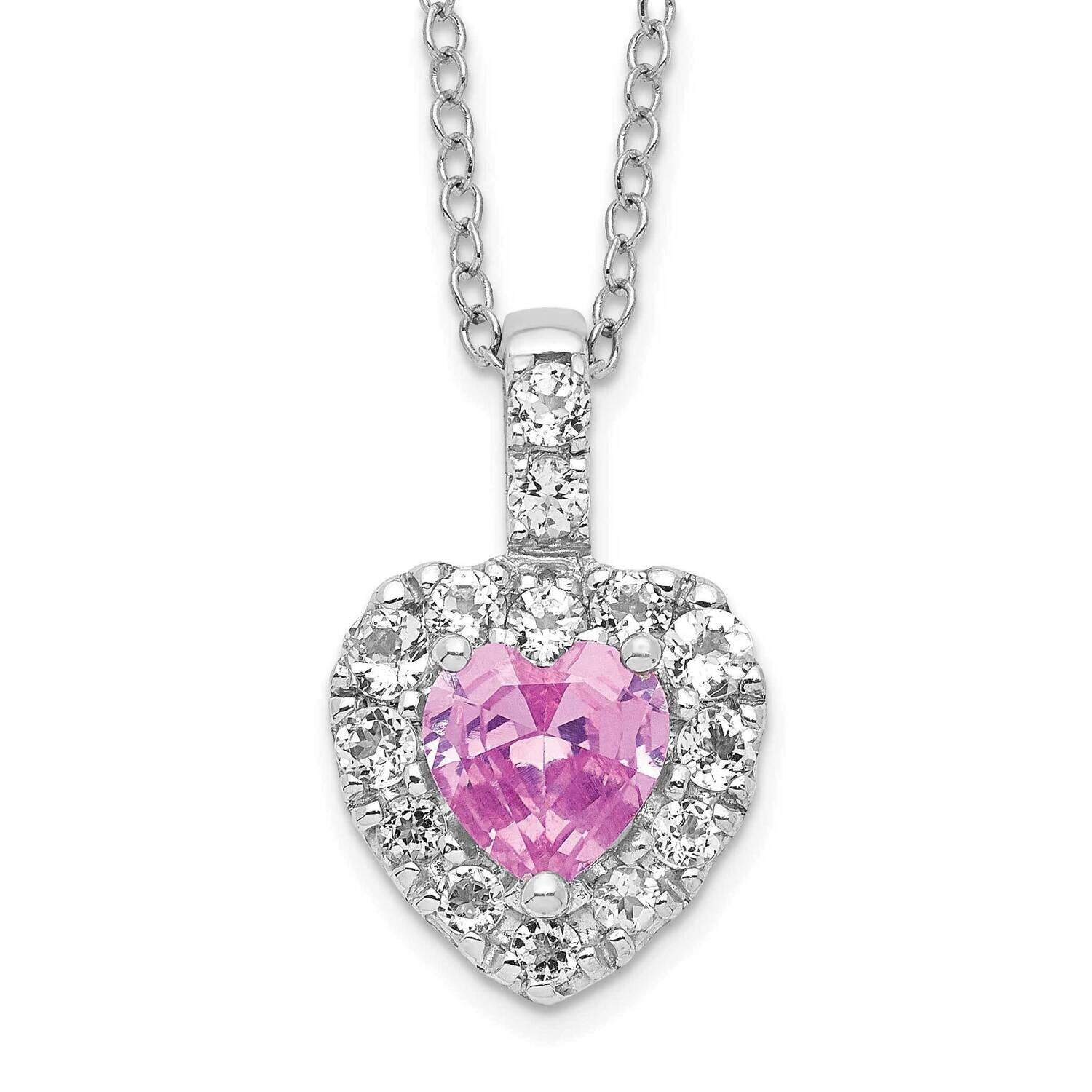 Sterling Silver Created Pink Sapphire and White Topaz Heart Necklace PXS2574/CPSWHT-SSA