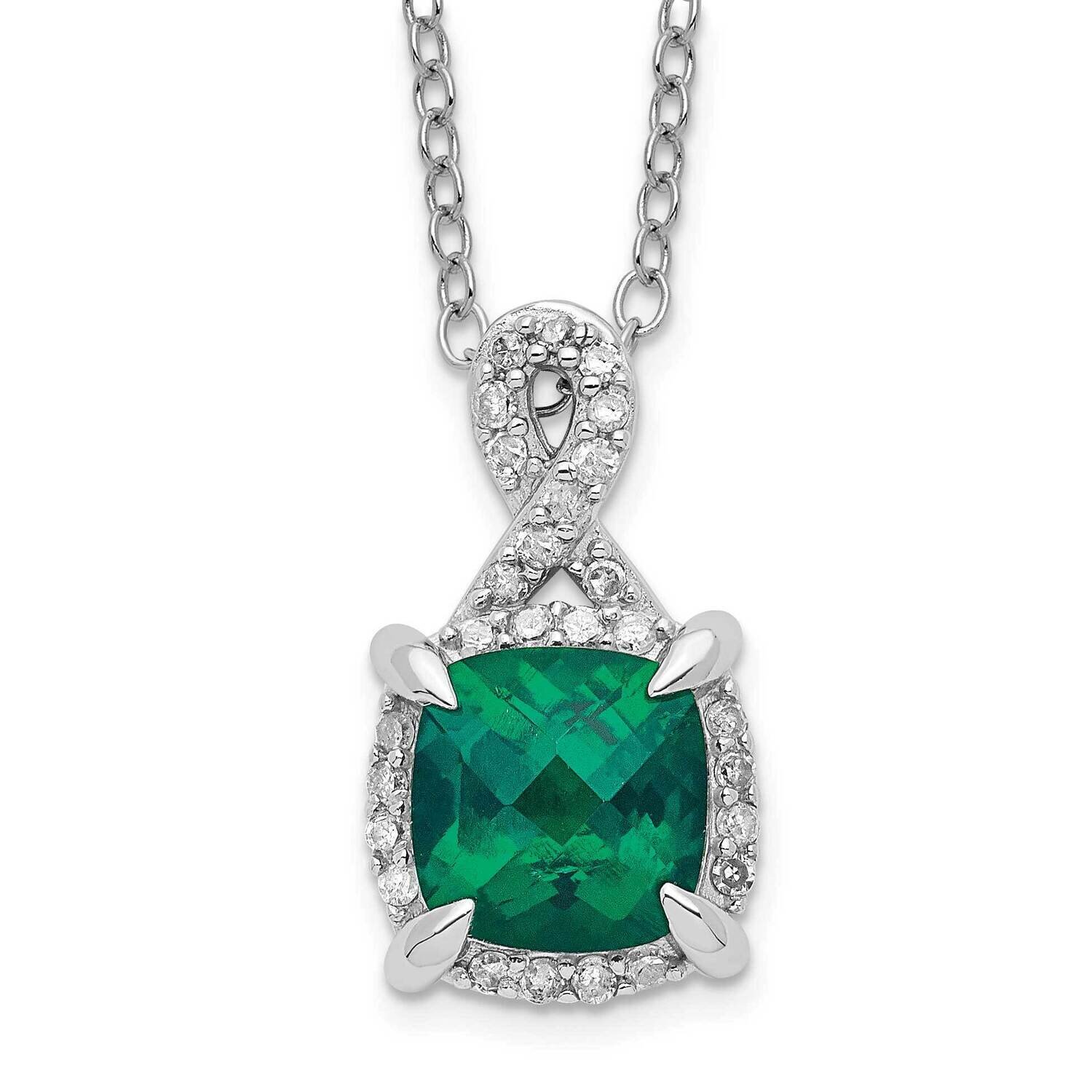 Sterling Silver Created Emerald and Diamond Necklace PXS2887/CREM-SSBS45