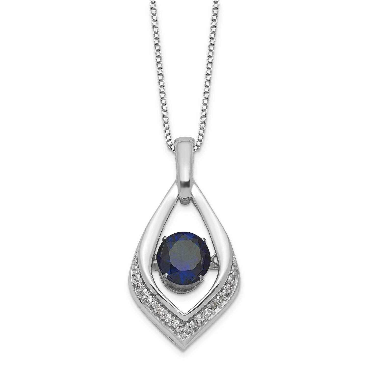 Sterling Silver Vibrant Created Ceylon Sapphire and Diamond Necklace PXS2957/CRCEY-SSBS45