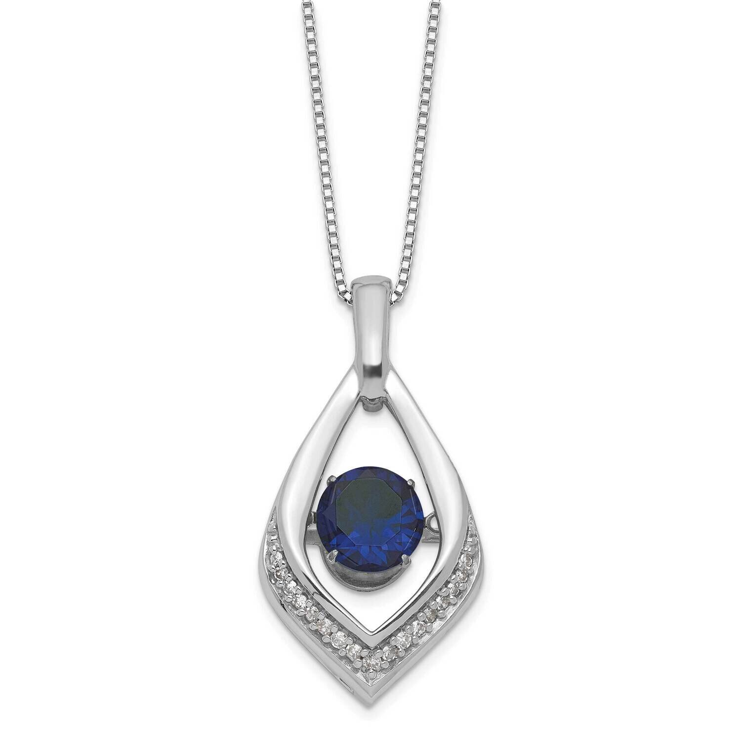 Sterling Silver Vibrant Created Sapphire and Diamond Necklace PXS2957/CRSA-SSBS45