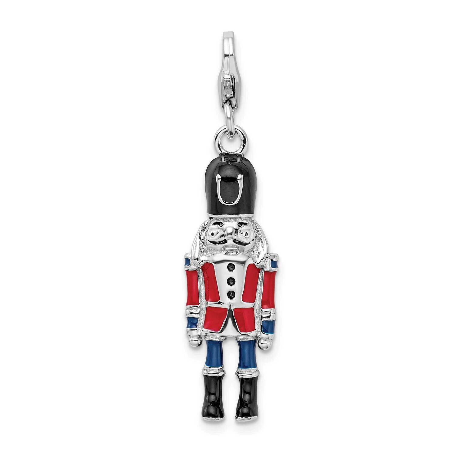 Sterling Silver 3-D Enameled Nut Cracker with Lobster Clasp Charm QCC1056/13MM