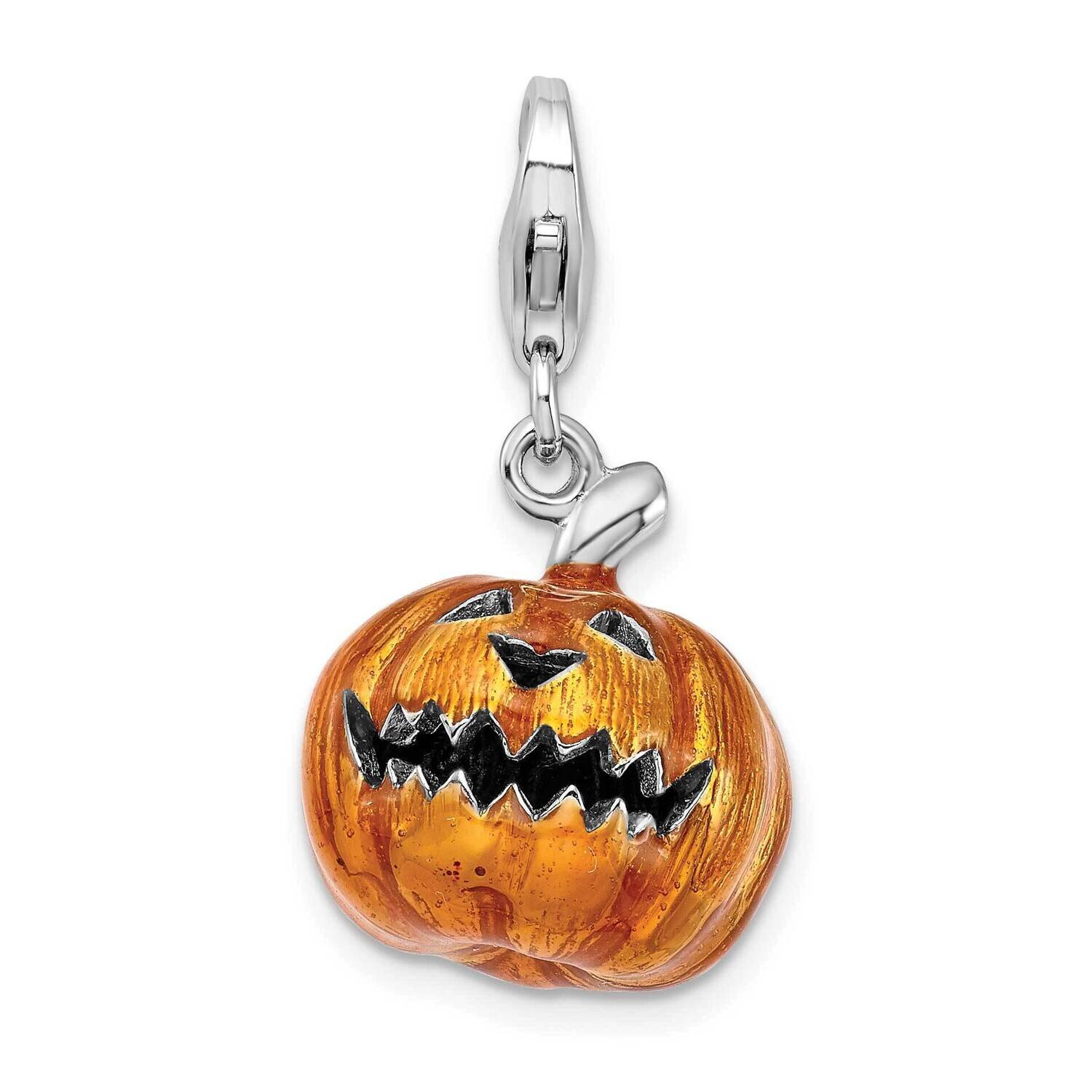 Sterling Silver 3-D Enameled Jack o Lantern with Lobster Clasp Charm QCC839/13MM