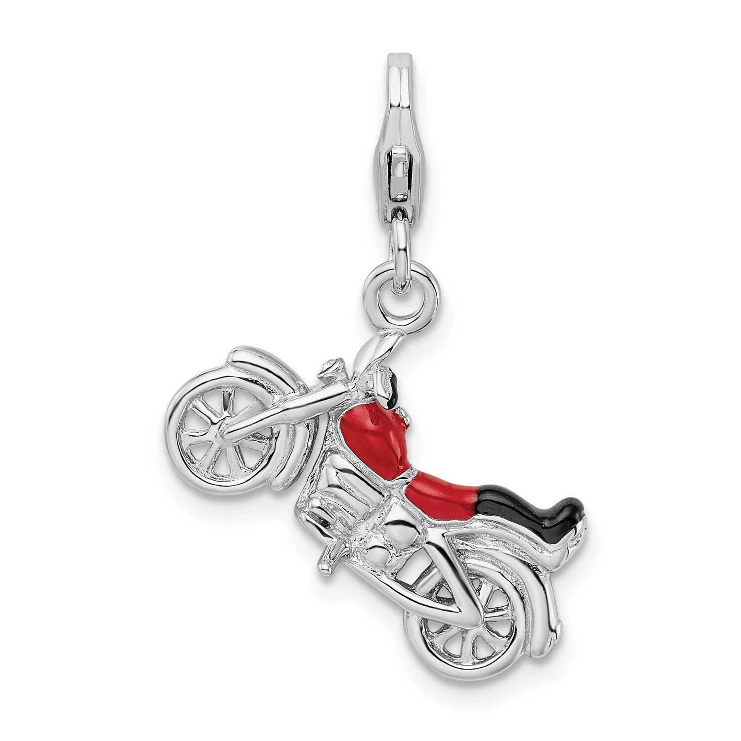 Sterling Silver 3-D Enameled Motorcycle with 13mm Lobster Clasp Charm QCC494/13MM