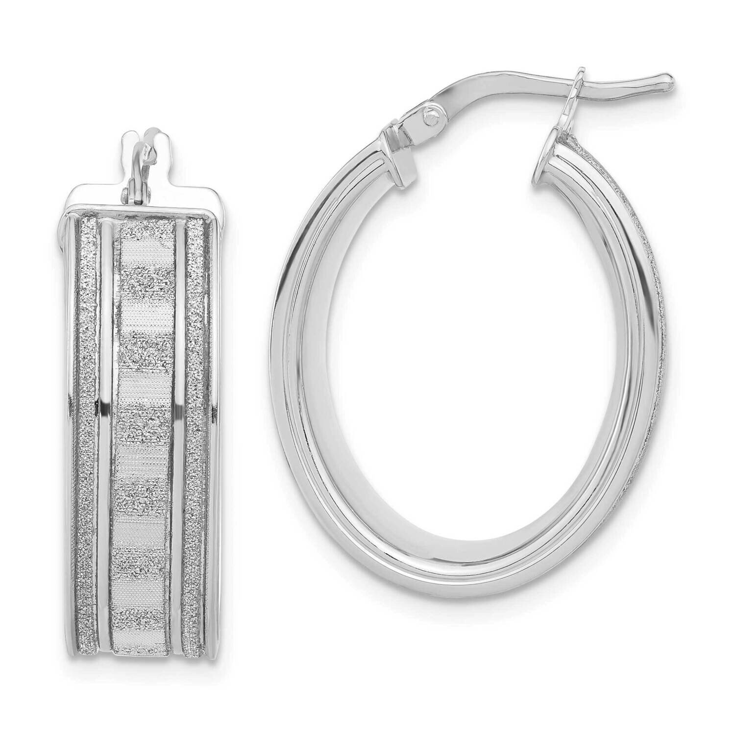 Sterling Silver Polished Baguette Glitter Infused Oval Hoop Earrings QE11301