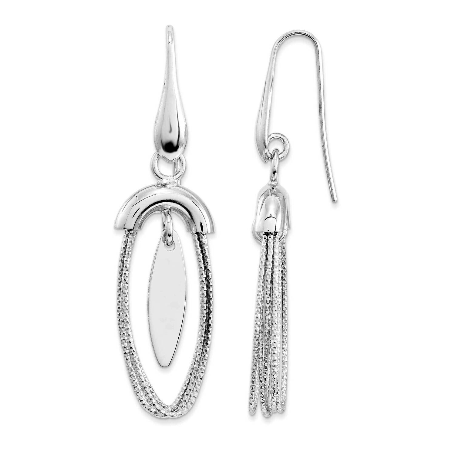 Sterling Silver Double Oval Dangle Rhodium Fishwire Earrings QE12977