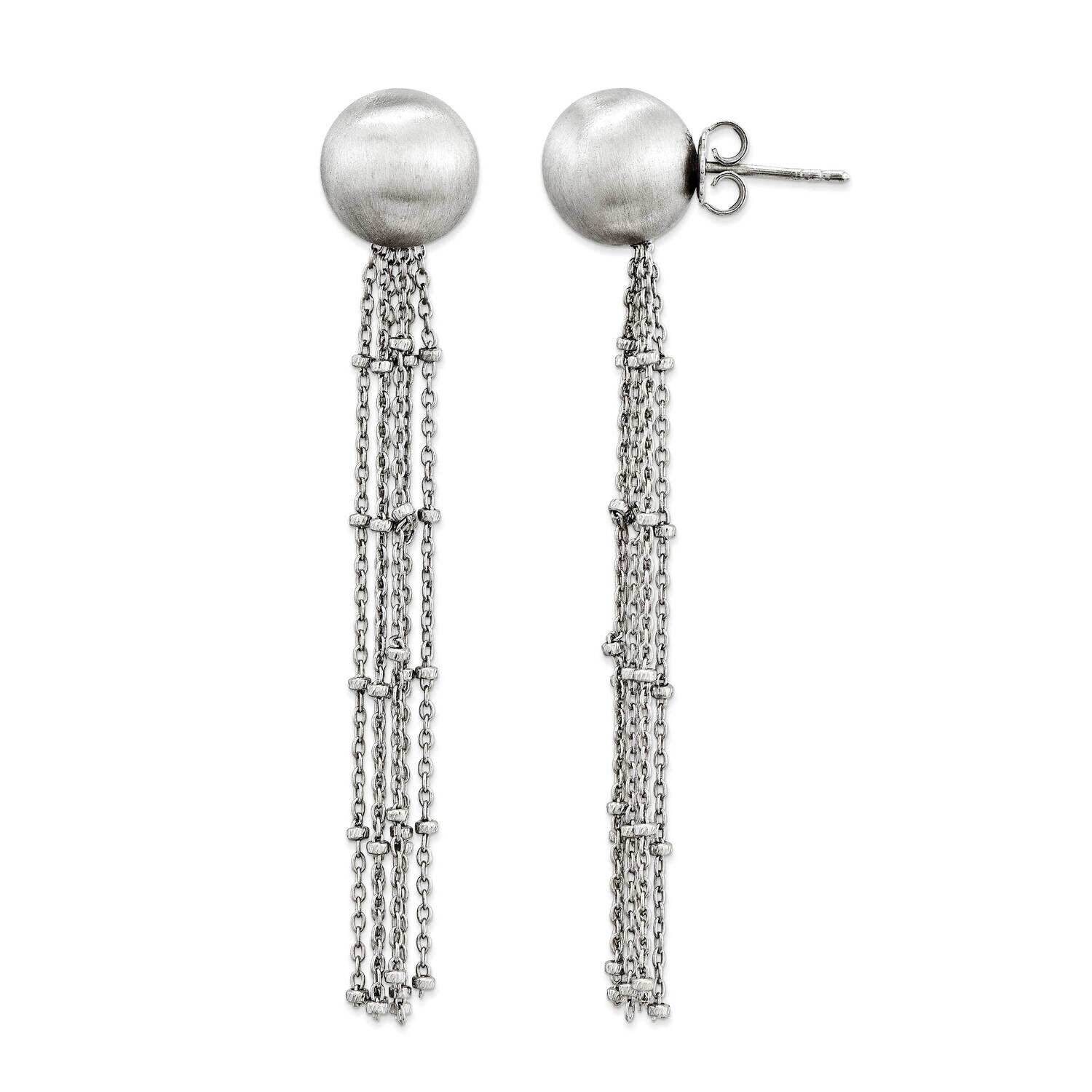 Sterling Silver 1 ball Dangle Chain Rhodium Earrings QE12980