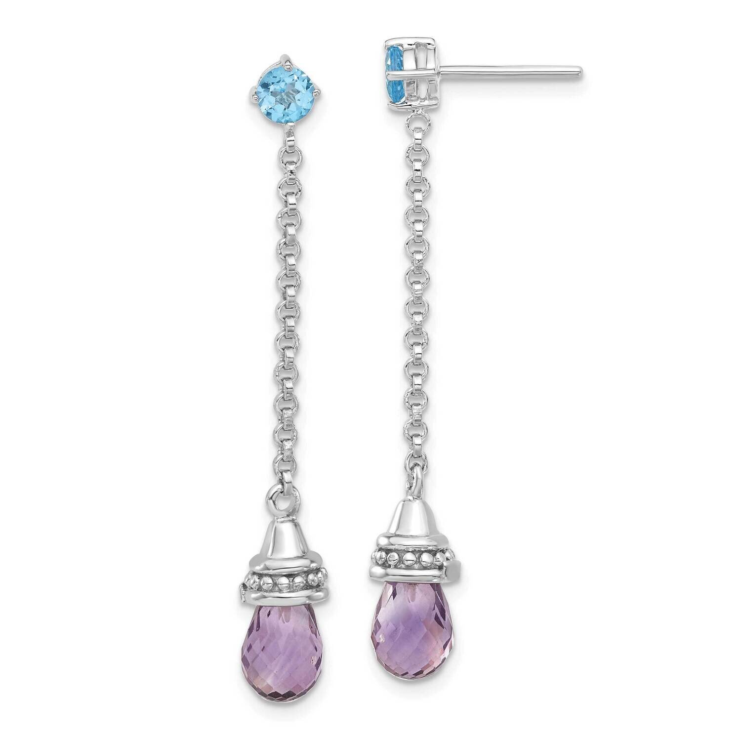 Sterling Silver Amethyst &amp; Light Swiss Blue Topaz Post Dangle Earrings QE7708