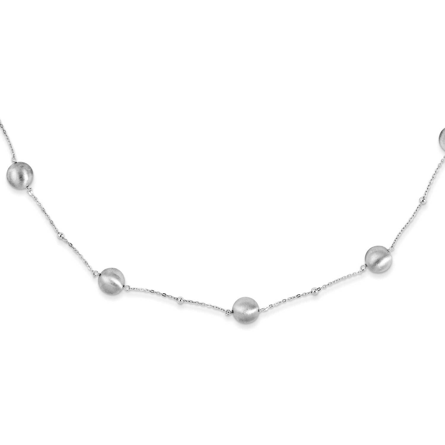 Sterling Silver Satin &amp; Polished Ball Station Rhodium 33.5 Necklace QG4148-33.5
