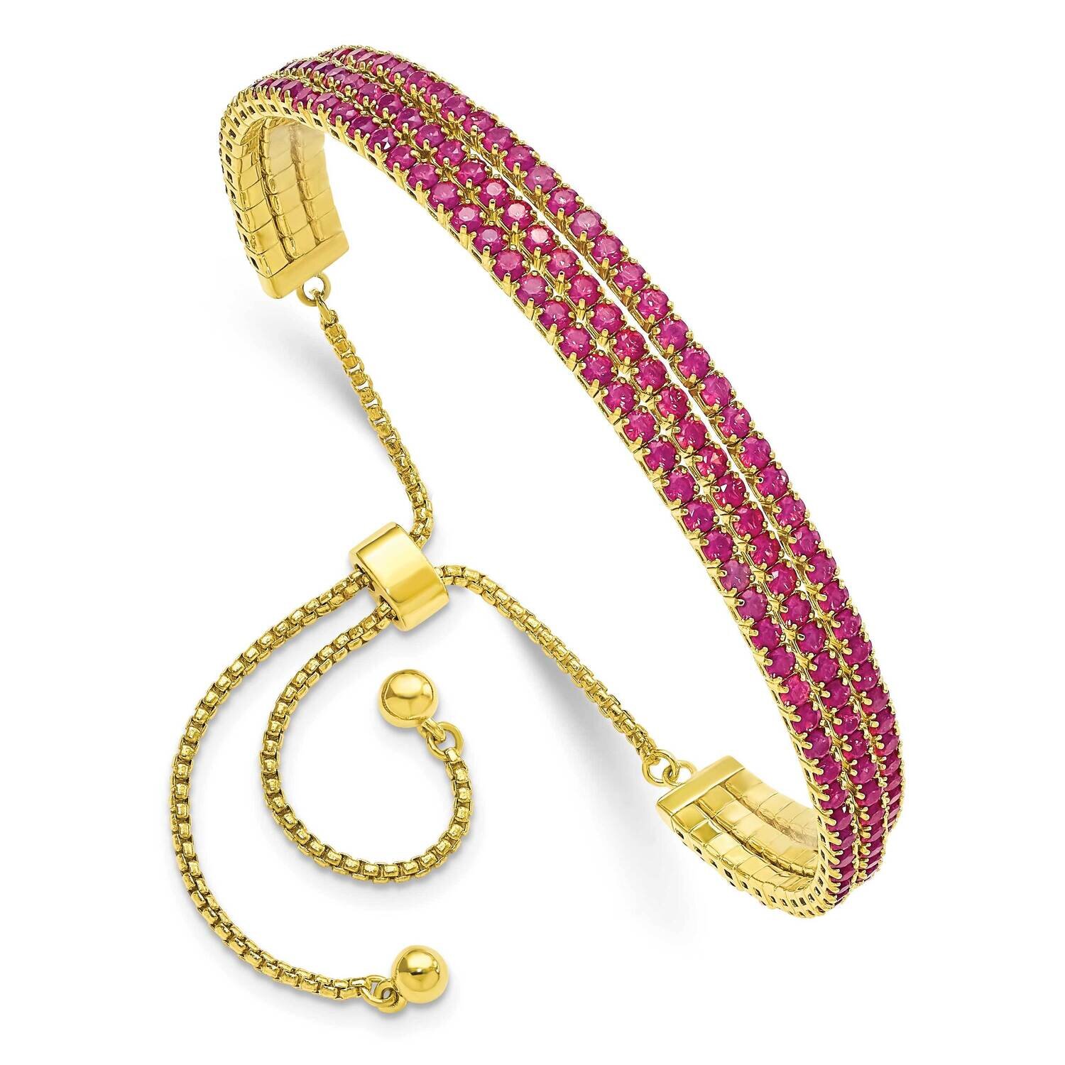 SS Gold Tone June Iridescent Pink Triple CZ Adjustable Bracelet QG5697JUN