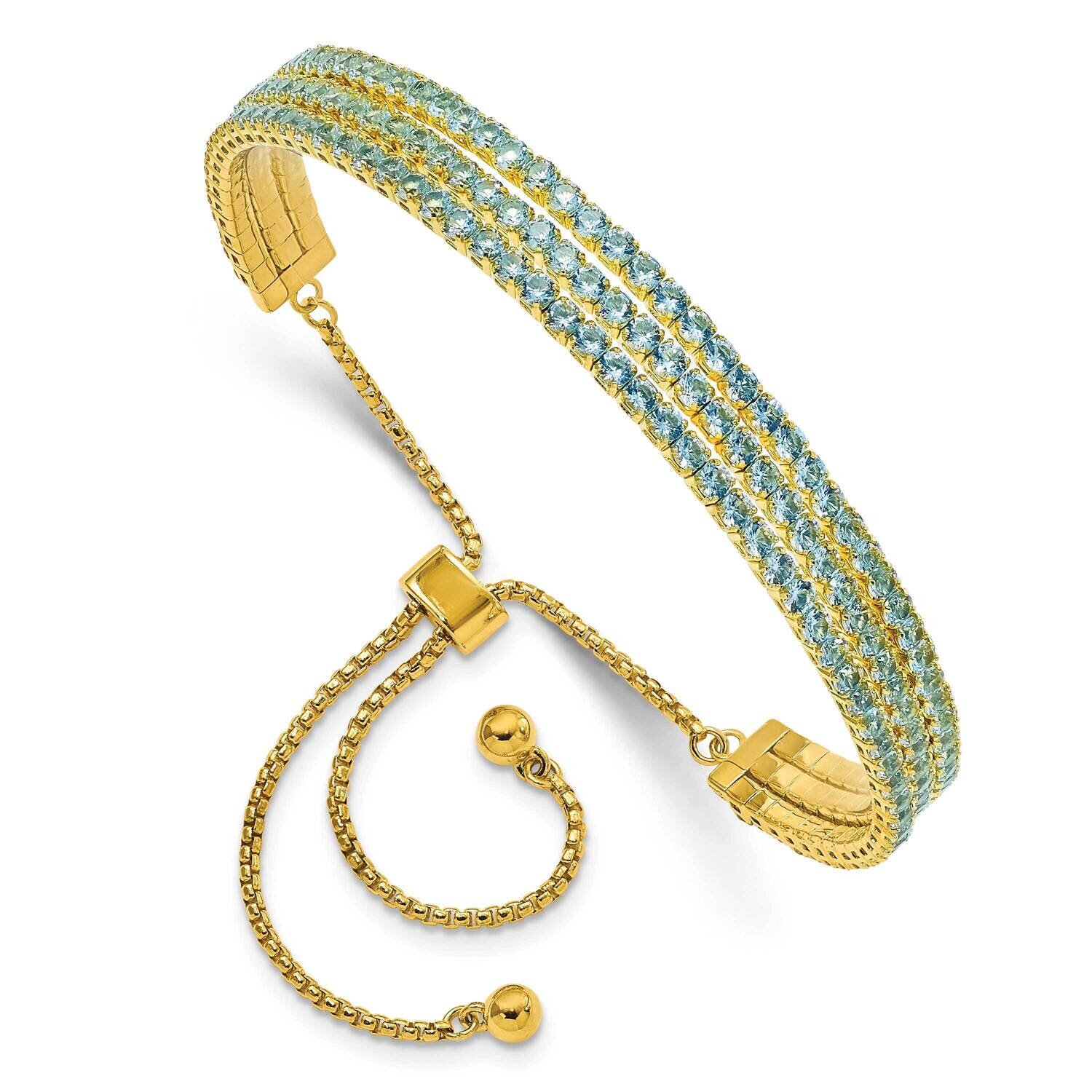 SS Gold Tone March Light Blue Triple CZ Adjustable Bracelet QG5697MAR