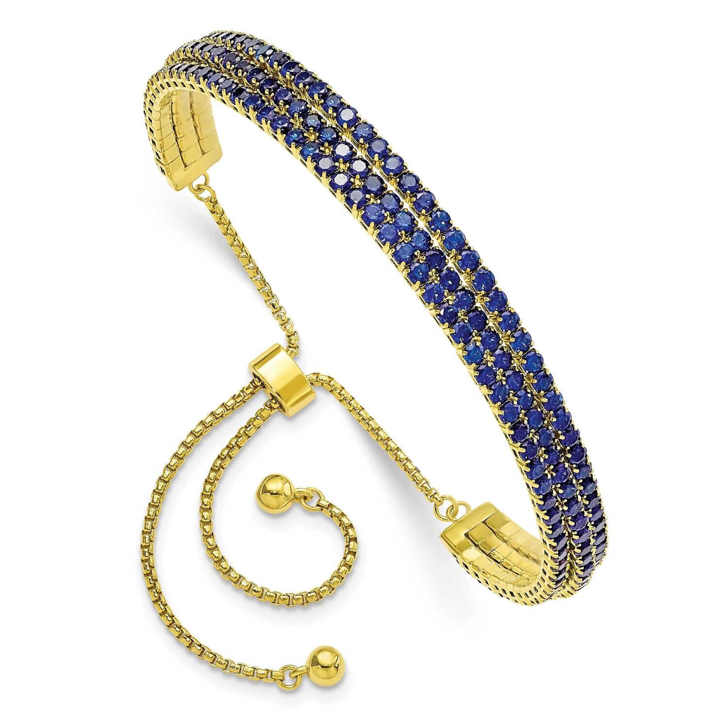 SS Gold Tone September Blue Triple CZ Adjustable Bracelet QG5697SEP