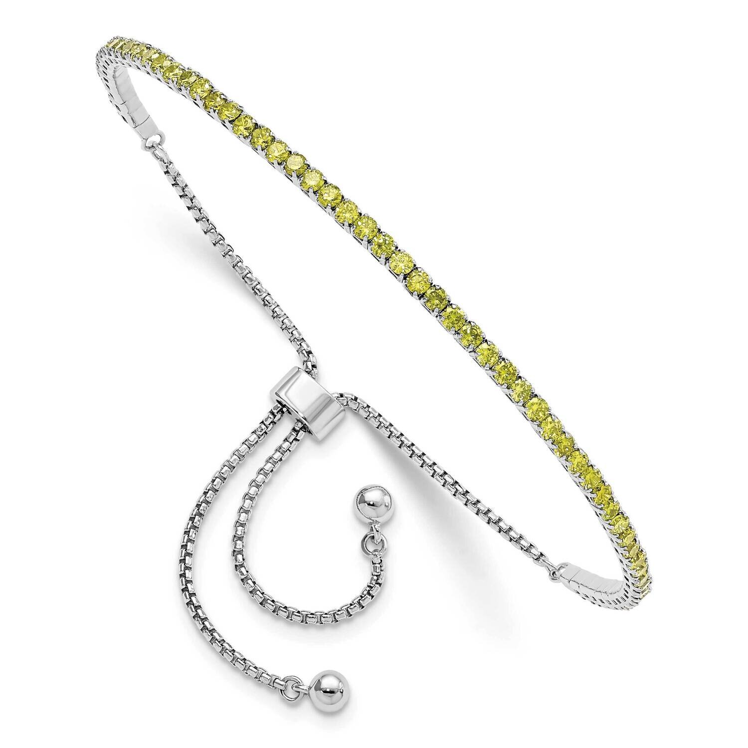 Sterling Silver Rhod-Plated August Light Green CZ Adjustable Bracelet QG5696AUG