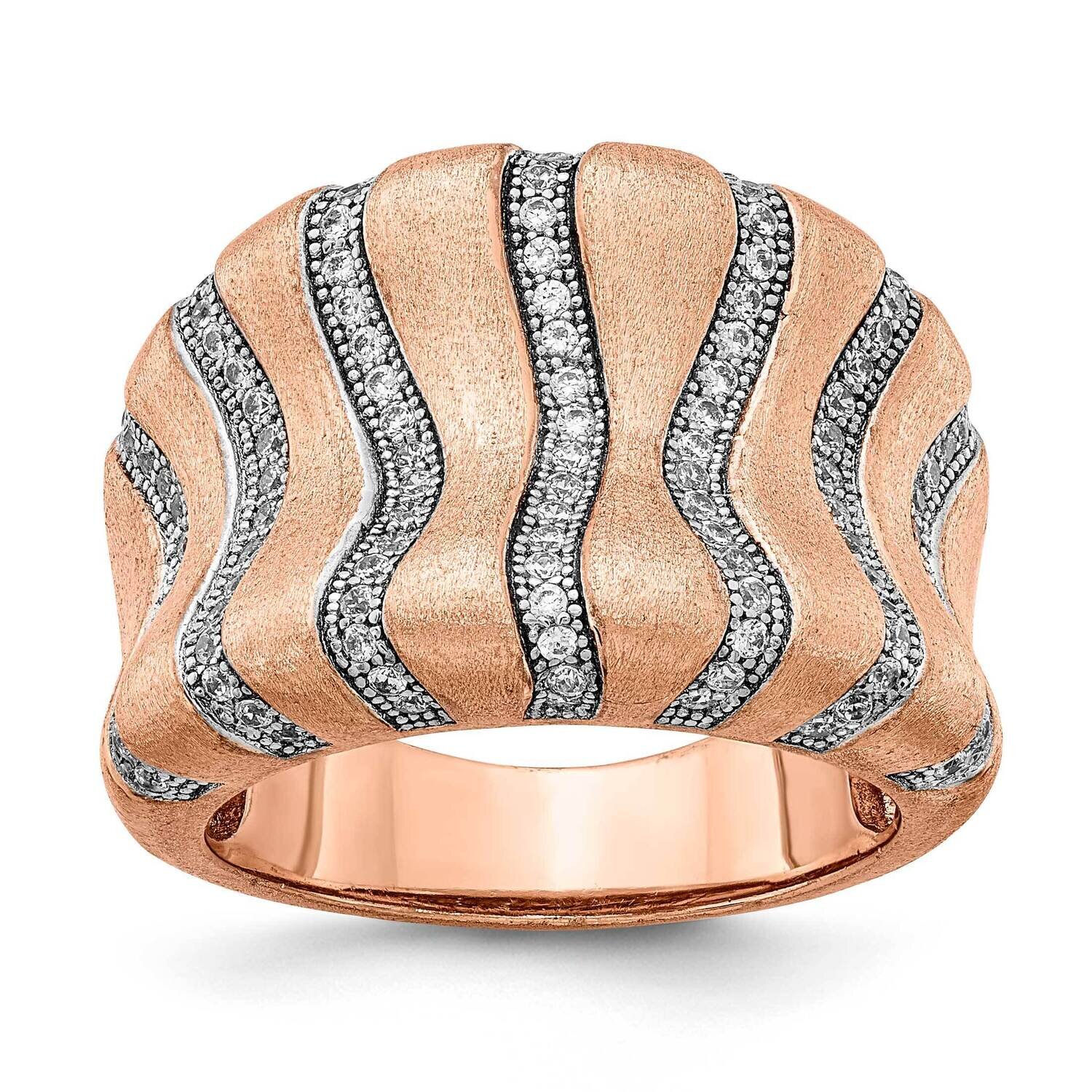 Sterling Silver Rhodium-plated &amp; Rose-tone Brushed CZ Ring QMP1527-7