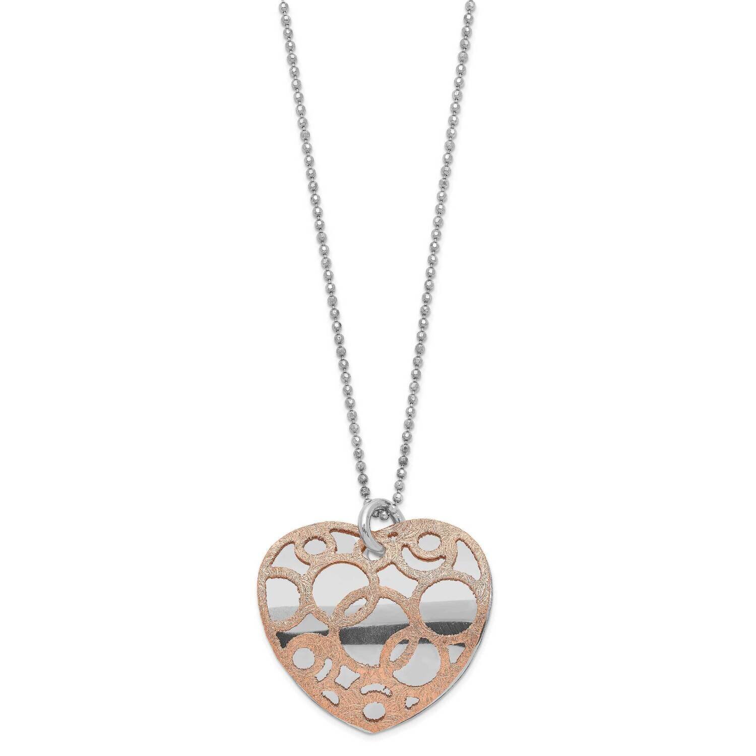 Sterling Silver Rhodium-plated &amp; Rose-tone Heart Necklace QPRF318-18